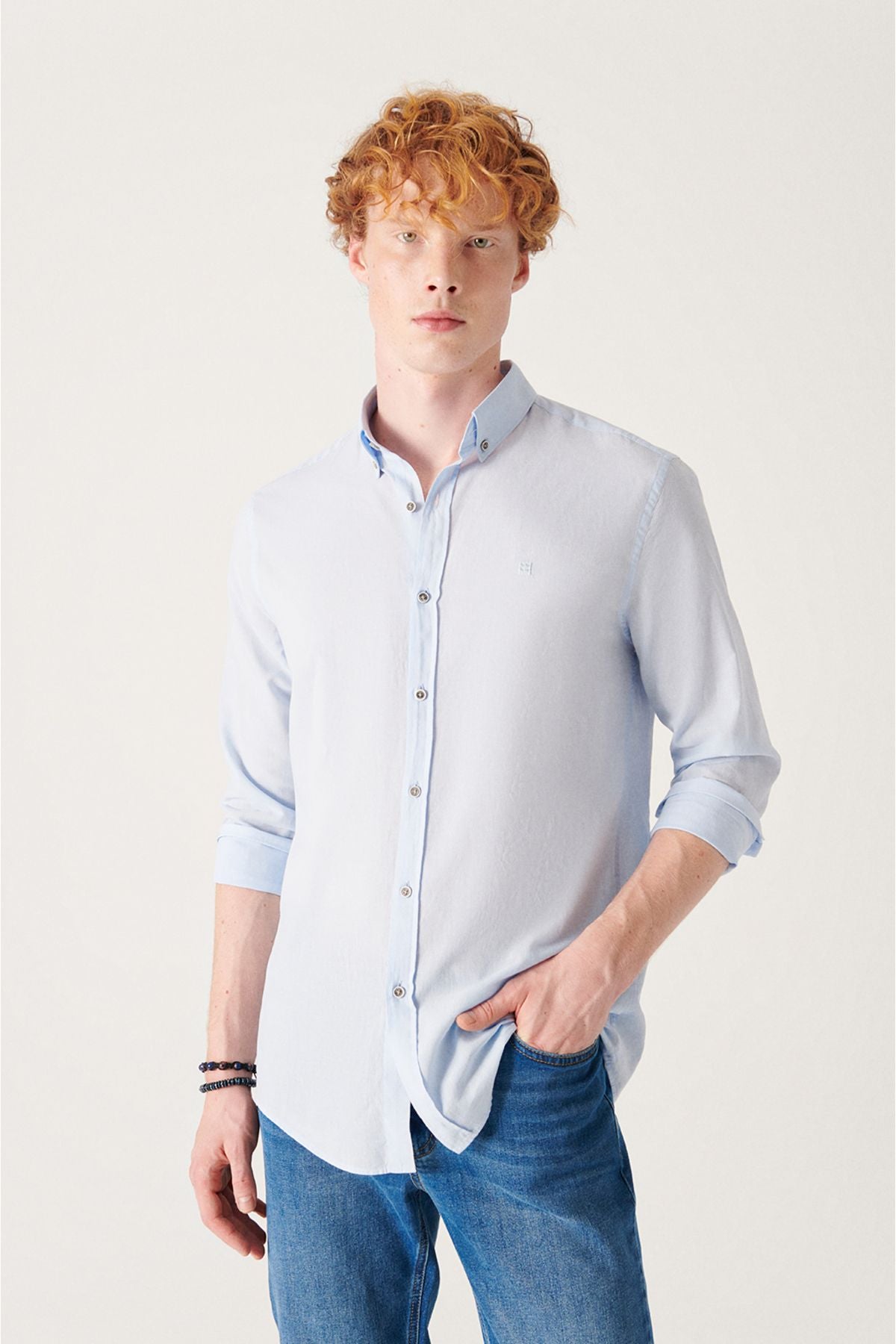 Men's Blue 100 %Cotton Futter Soft key buttoned collar shirt E002206