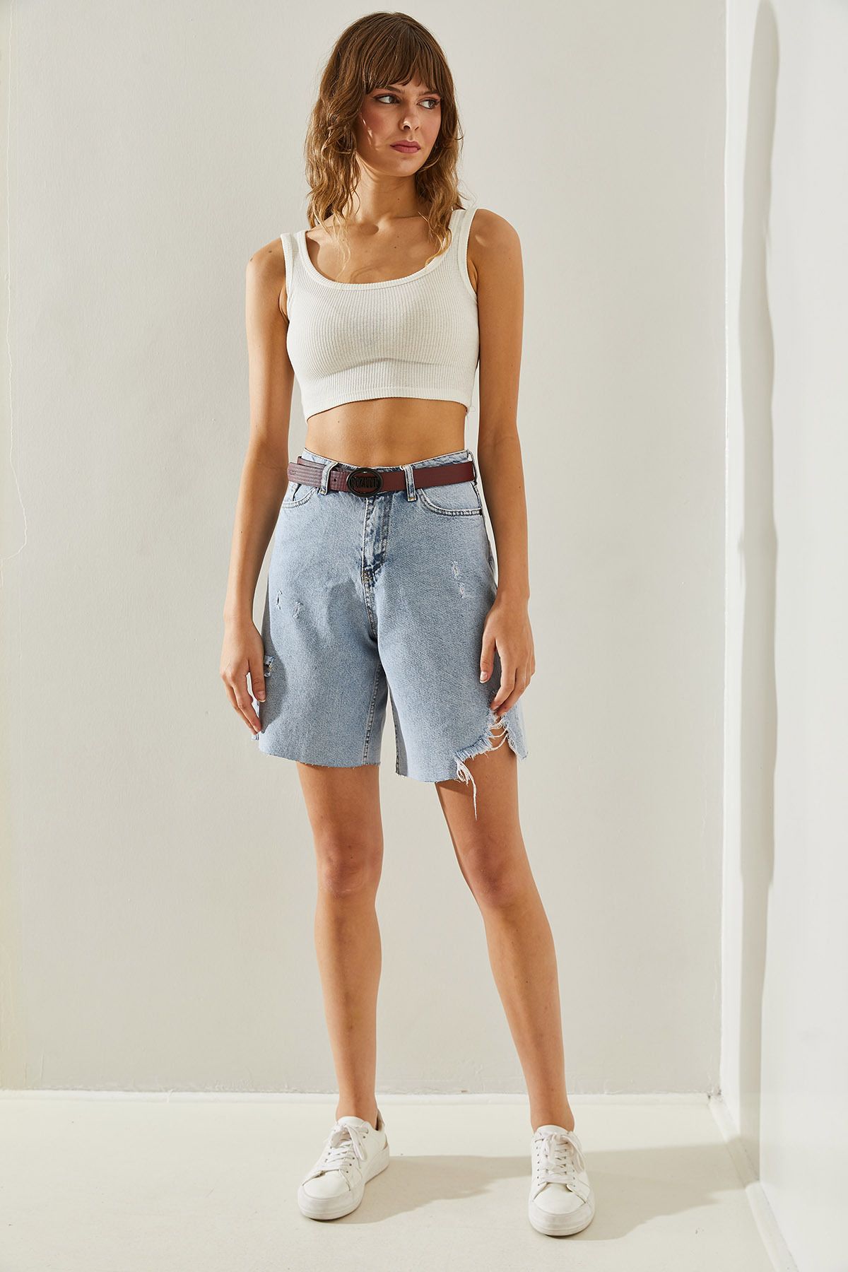 WOMEN'S RIDDED DETAILED Belt Jeans Shorts & Bermuda 60251376