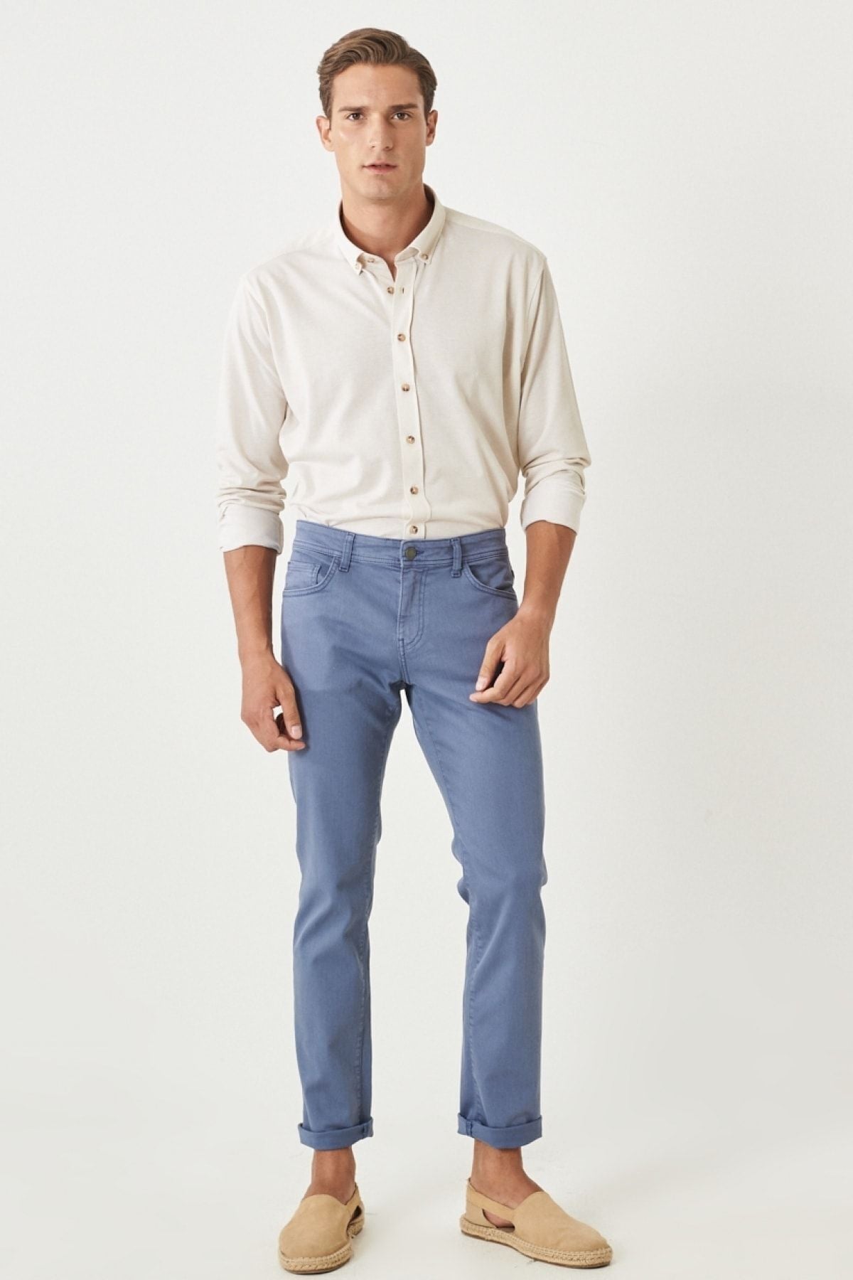 Men's Indigo 360 degrees stretching in all directions slim fit narrow cut cotton cotton pants