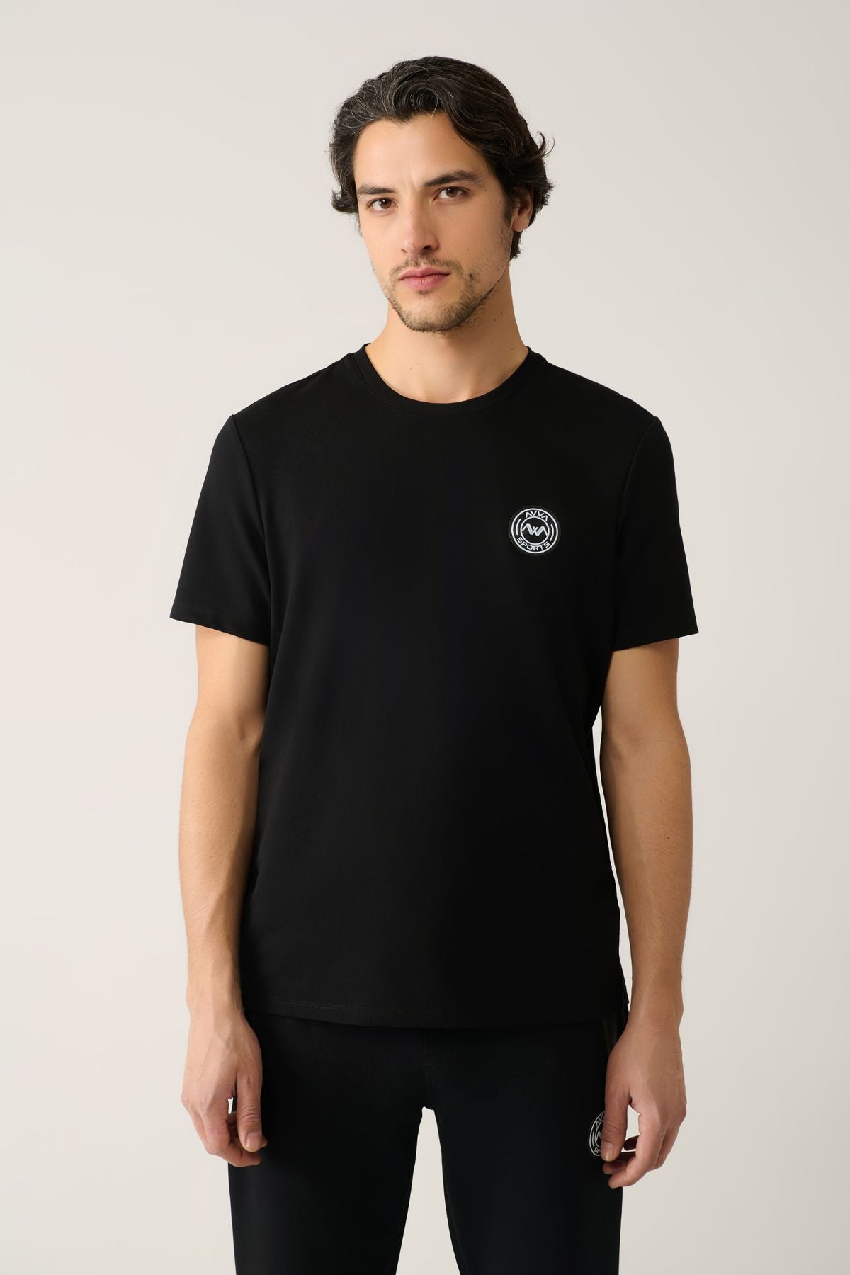 Erkek Siyah Bisiklet Yaka Jersey Kumaş Garnili T-shirt A41y1114