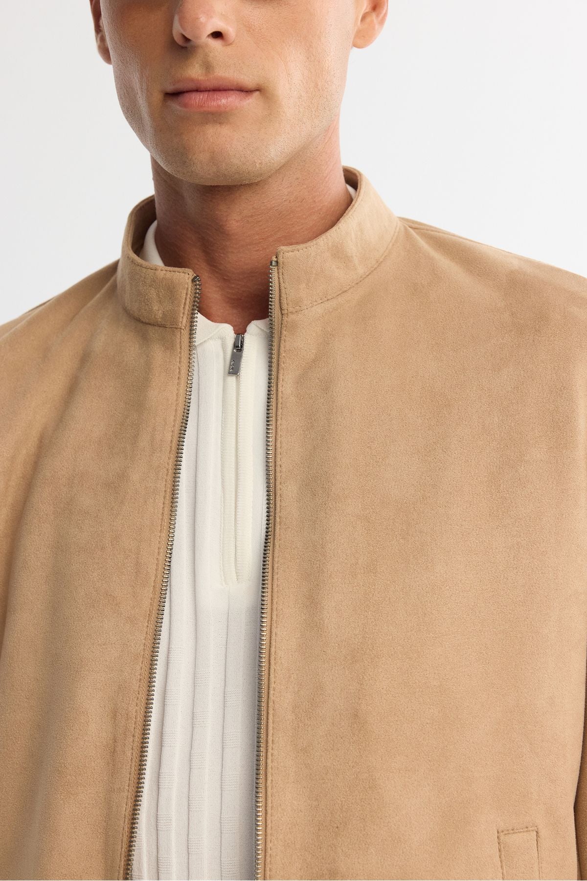 Men's Beige Suede Tissue Pre -Zipper Fine Mont B006002
