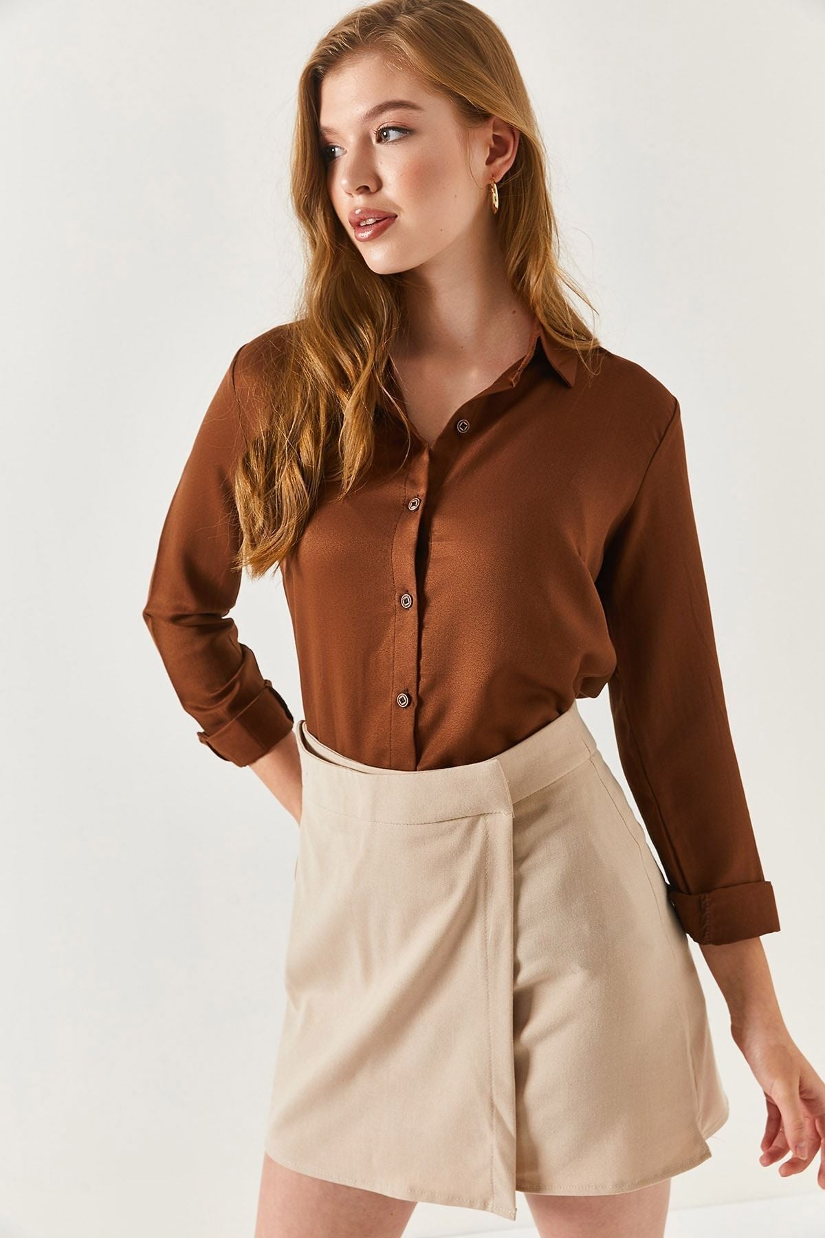 Female Coffee Long Sleeve Flat Shirt ARM-18Y001176