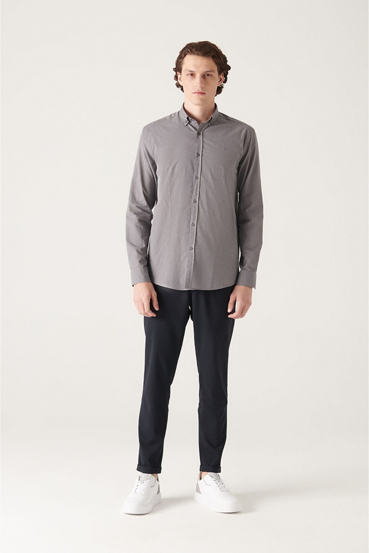 Men's anthracite 100 %Cotton Futter Soft key buttoned shirt E002206