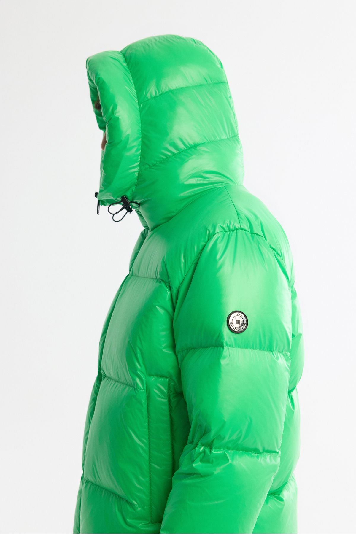 Men's green hooded goose feather water -derived windproof -20 degrees resistant swelling coat A42y6182