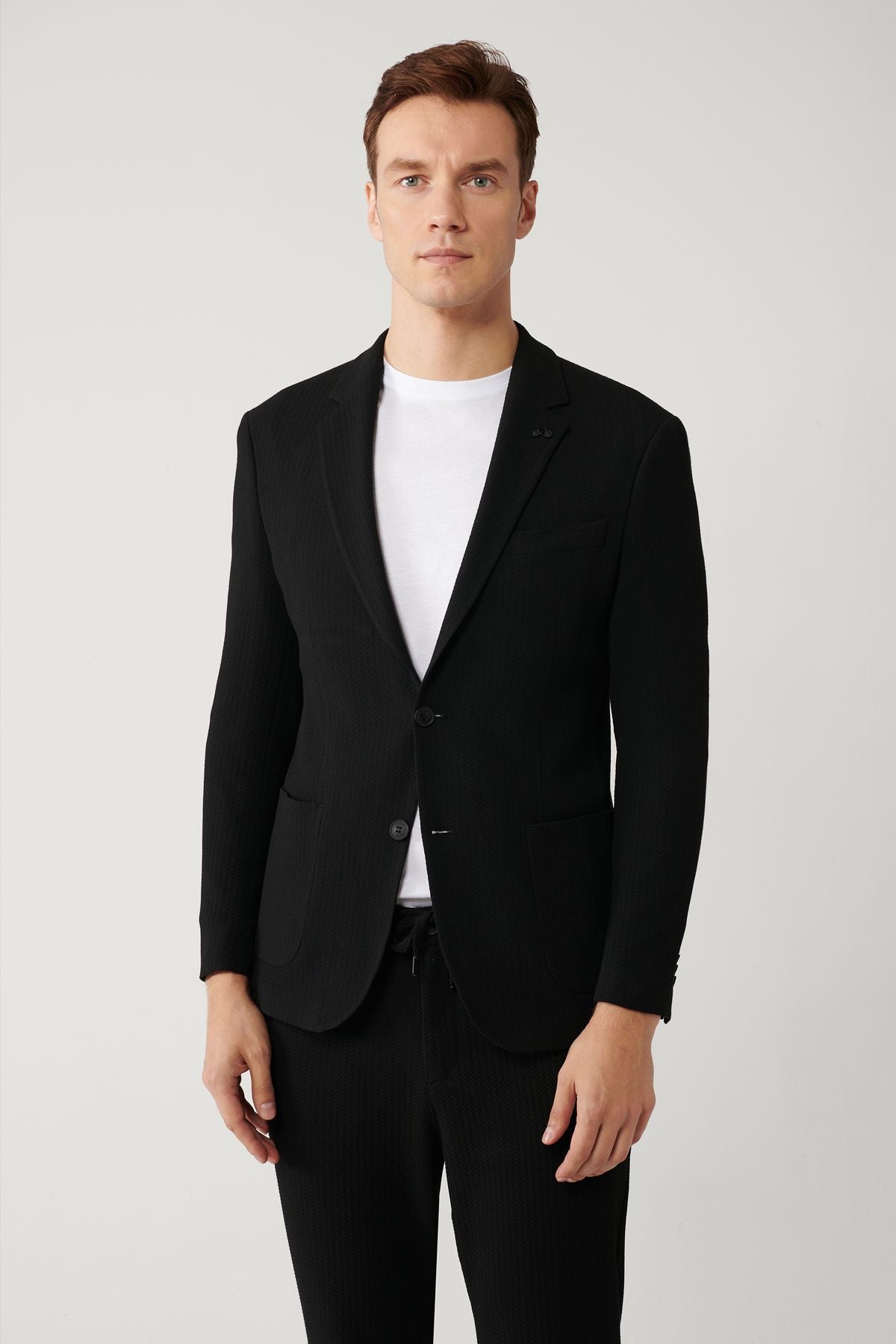 Men's Black Slit Lined Bi Stretch Fabric Jacket A41y4032