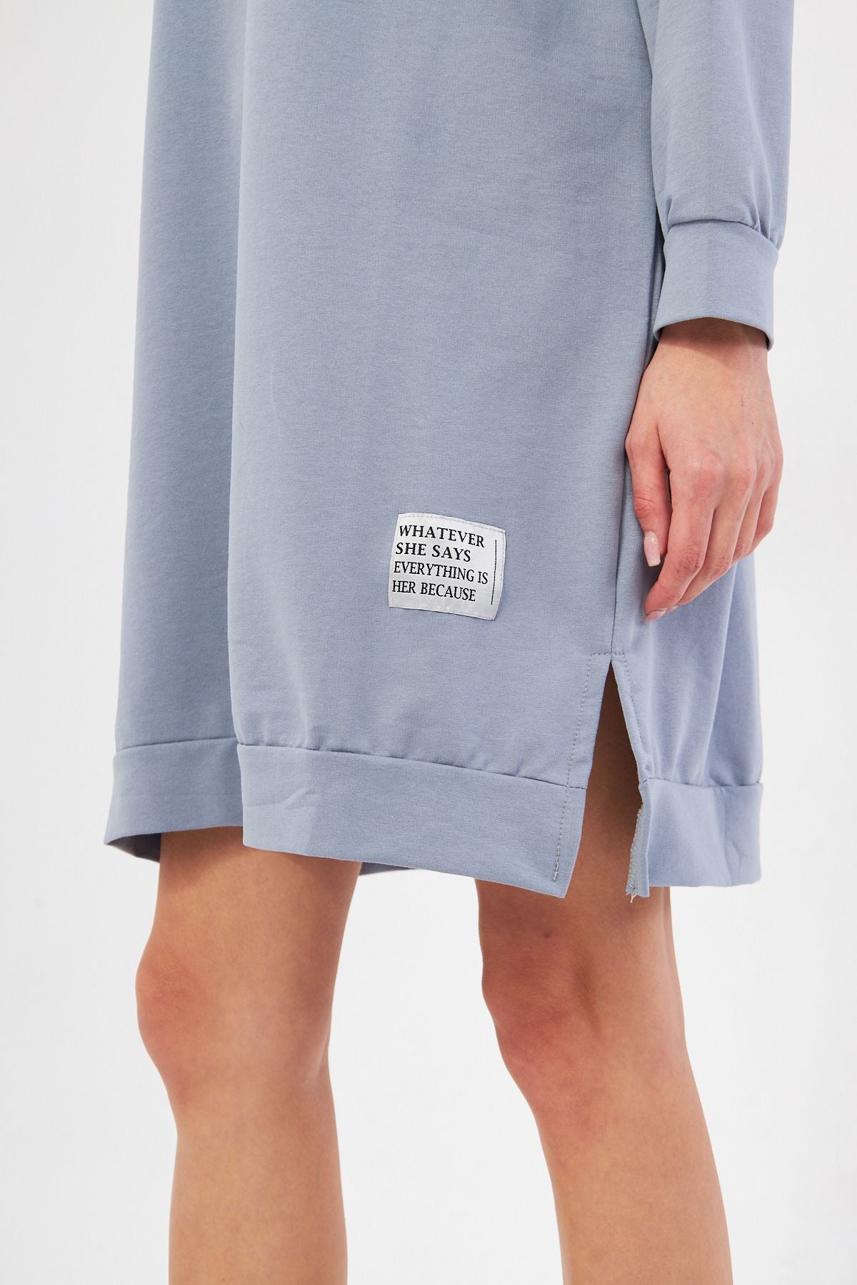 Kadın Gri Bisiklet Yaka Yanları Yırtmaçlı Tunik Sweatshirt ARM-25K001022