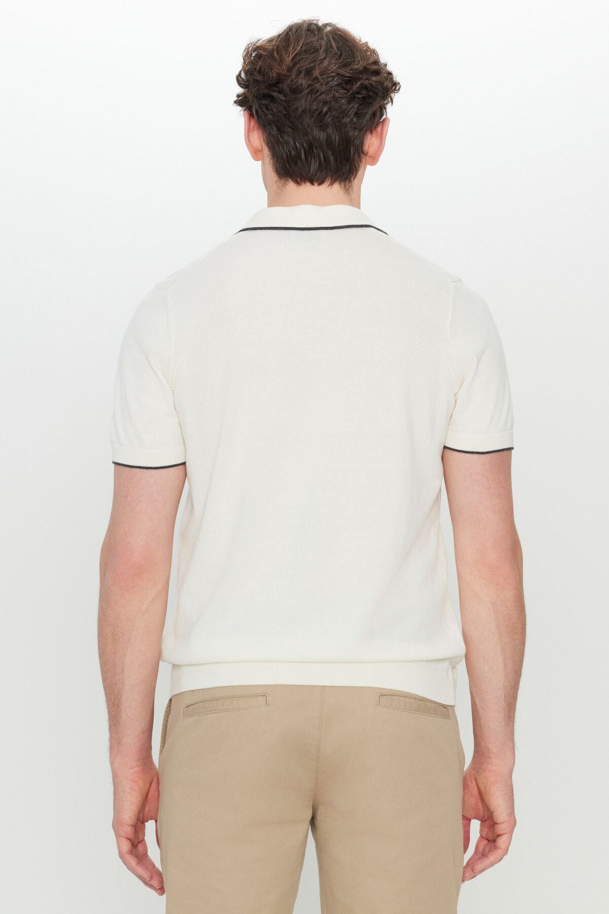 Men's Ecru 100 %Cotton Standard Fit Normal Cut Polico Triko T -shirt