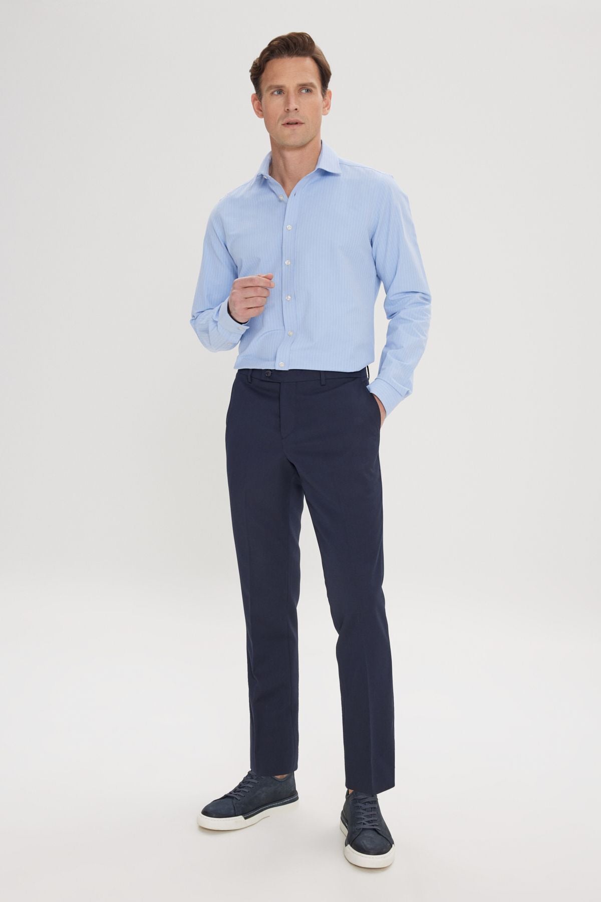 Men's Navy Blue Regular Fit Normal Cutting Side Pocket Flexible Classic Pants