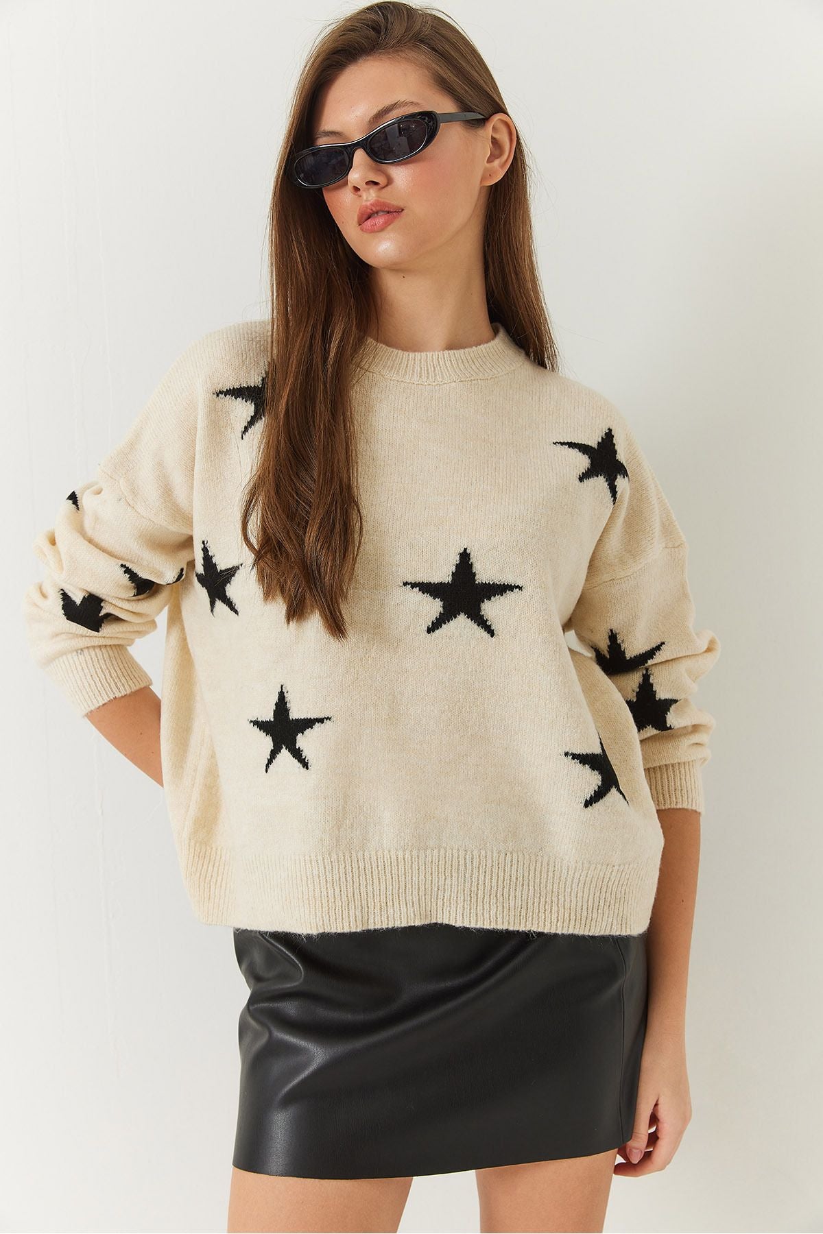 Female Bike collar star patterned knitwear sweater 20247536