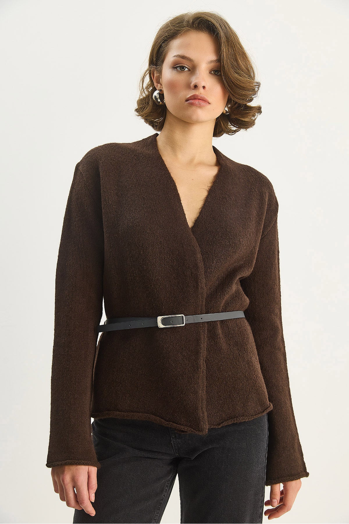 Women's Belt Detailed Knitwear Cardigan TH241084 60283691