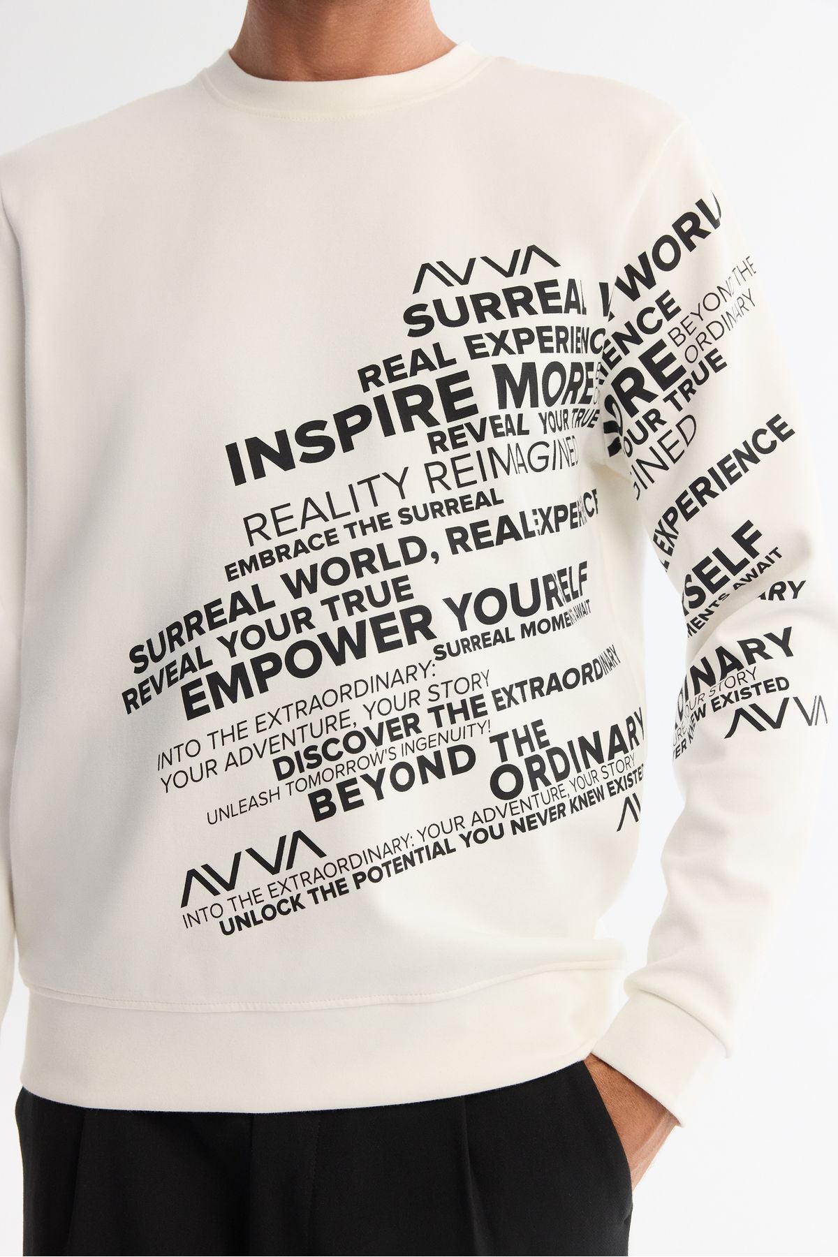 Male Ecru Bicycle Collar Printed Elastan Sweatshirt A42Y1285