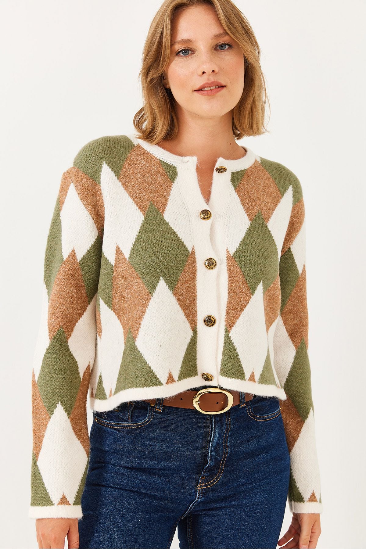 Women's baklava patterned knitwear cardigan