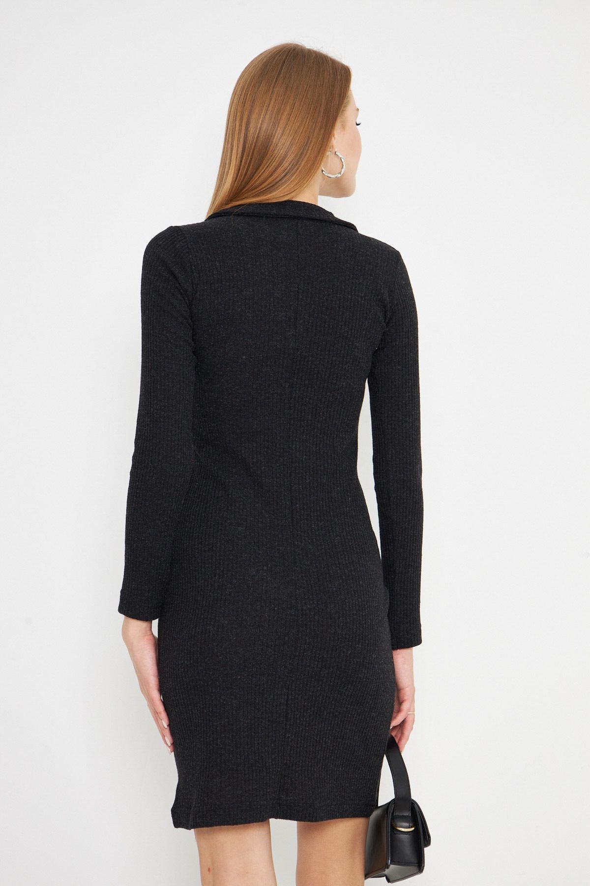 Female black collar zipper Kashkorse Knee Dress ARM-24Y001001