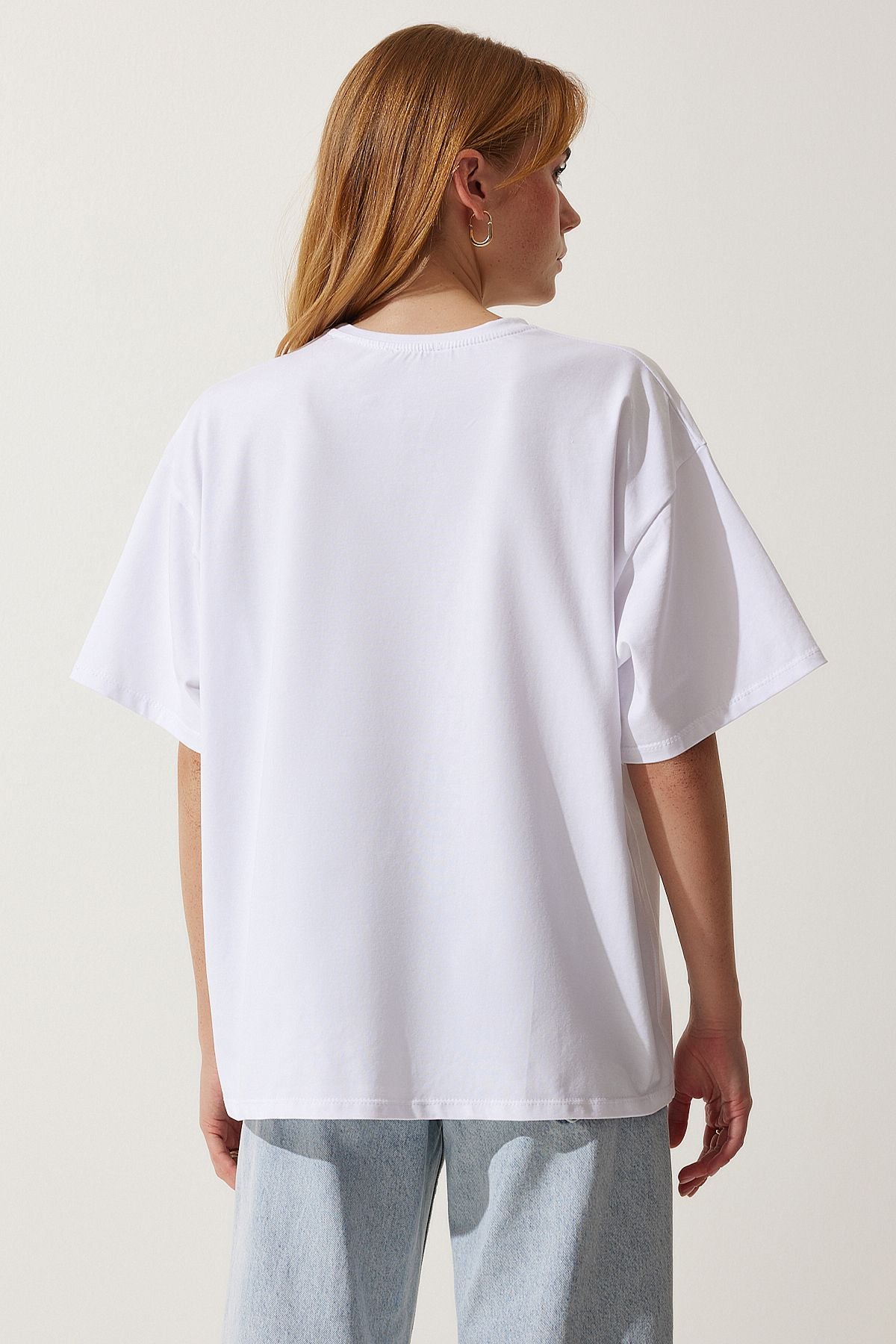 Woman White Basic Oversize Knitting T-Shirt HW00007