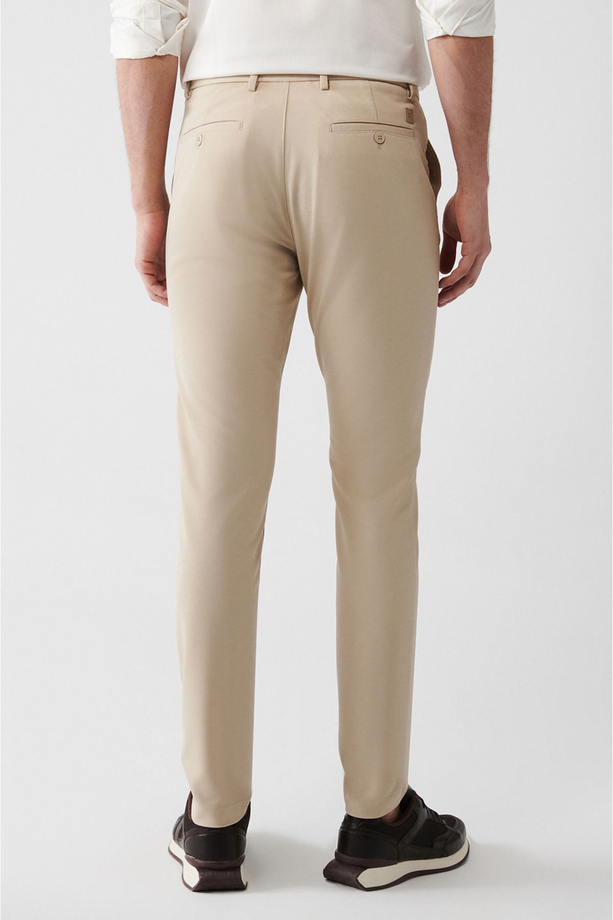 Men's Beige Side Amest Jersey Fabric Pants B003200
