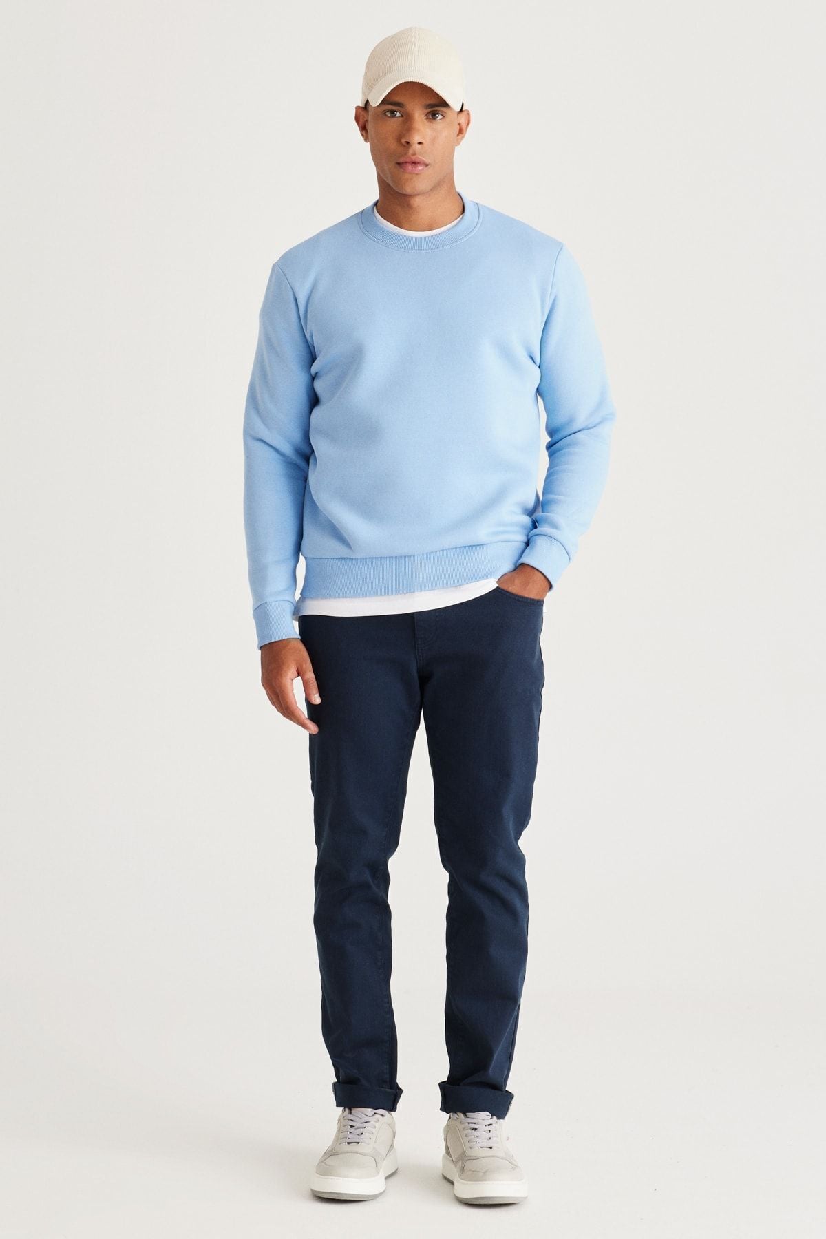 Men's Light Blue Standard Fit Normal Normal Cut Içi polar 3 IP bicycle collar cotton sweatshirt