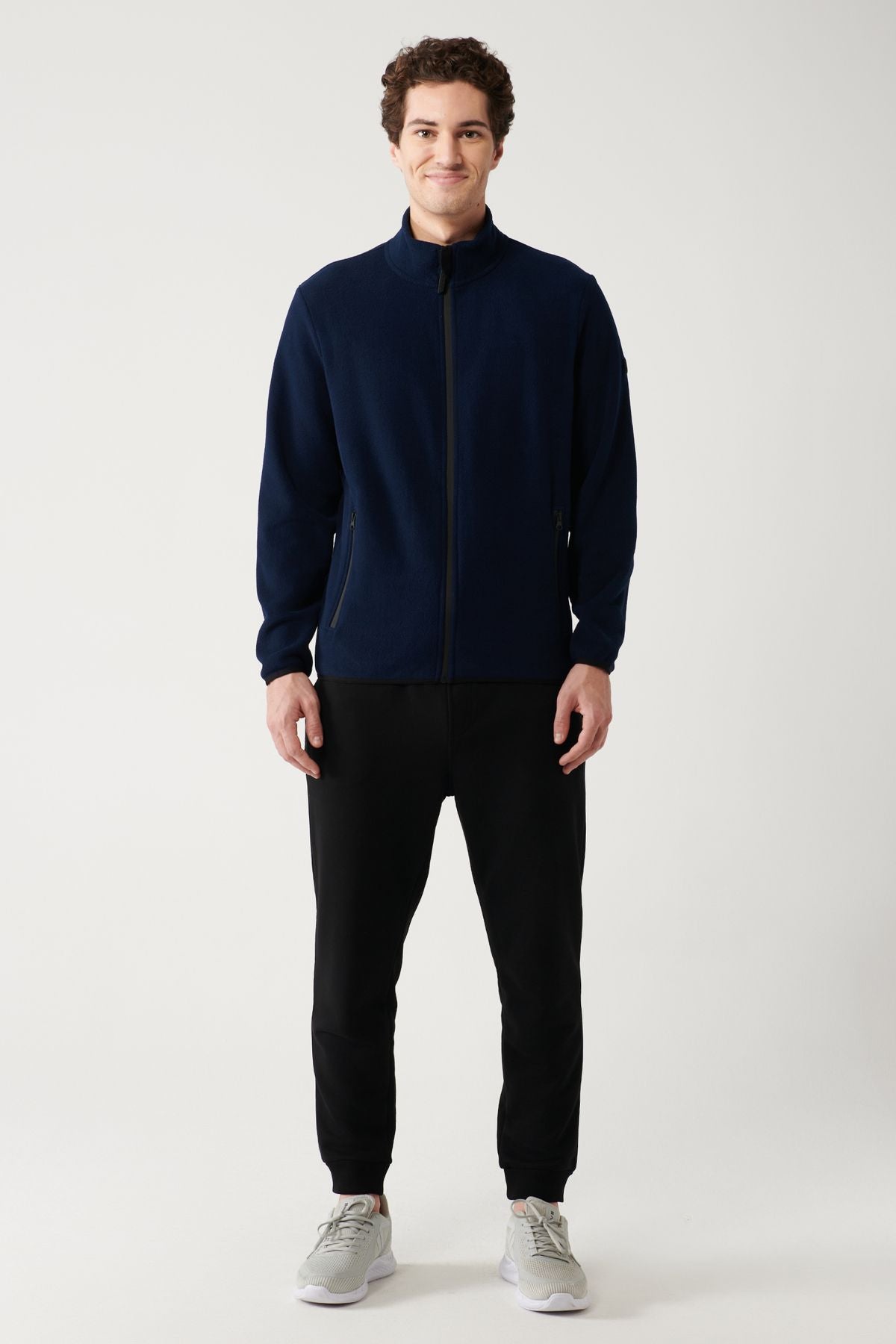 Men's navy blue polar sweatshirt upright collar cold -resistant zipper regular Fit E001069