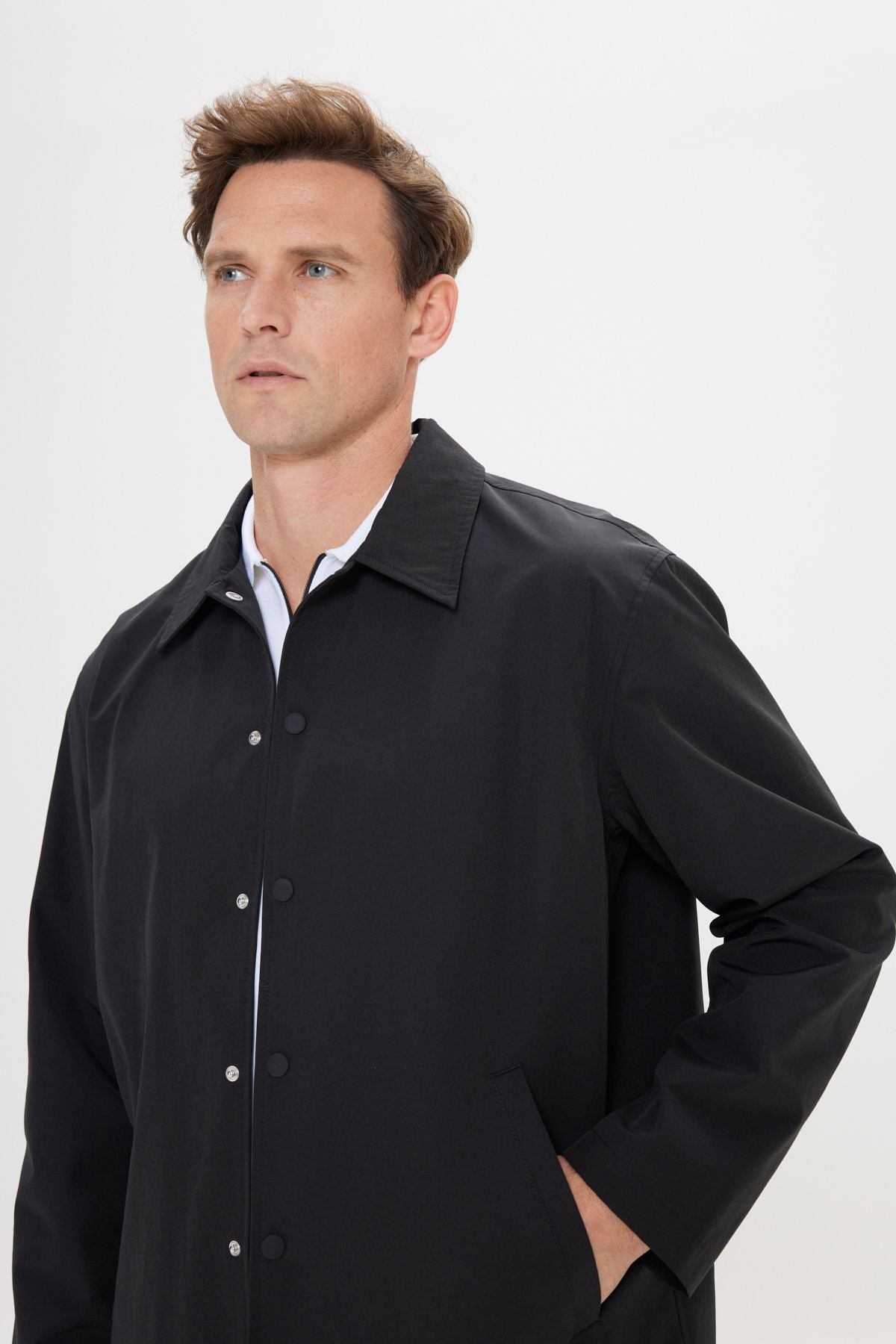Men's Black Standard Fit Normal Cutting Shirt Caple Capital Coat Coat