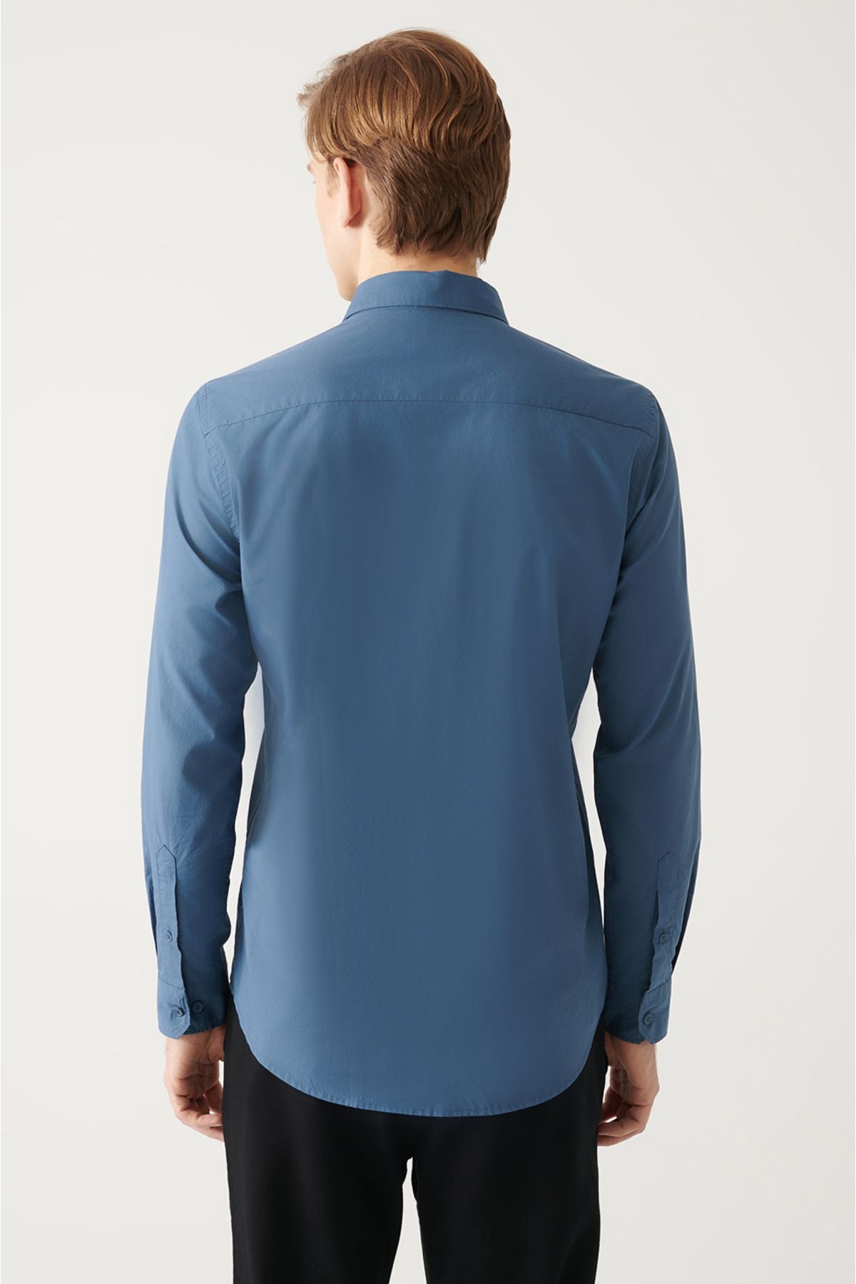 Men's Indigo Buttoned Neck Basic 100 %Cotton Shirt B002030