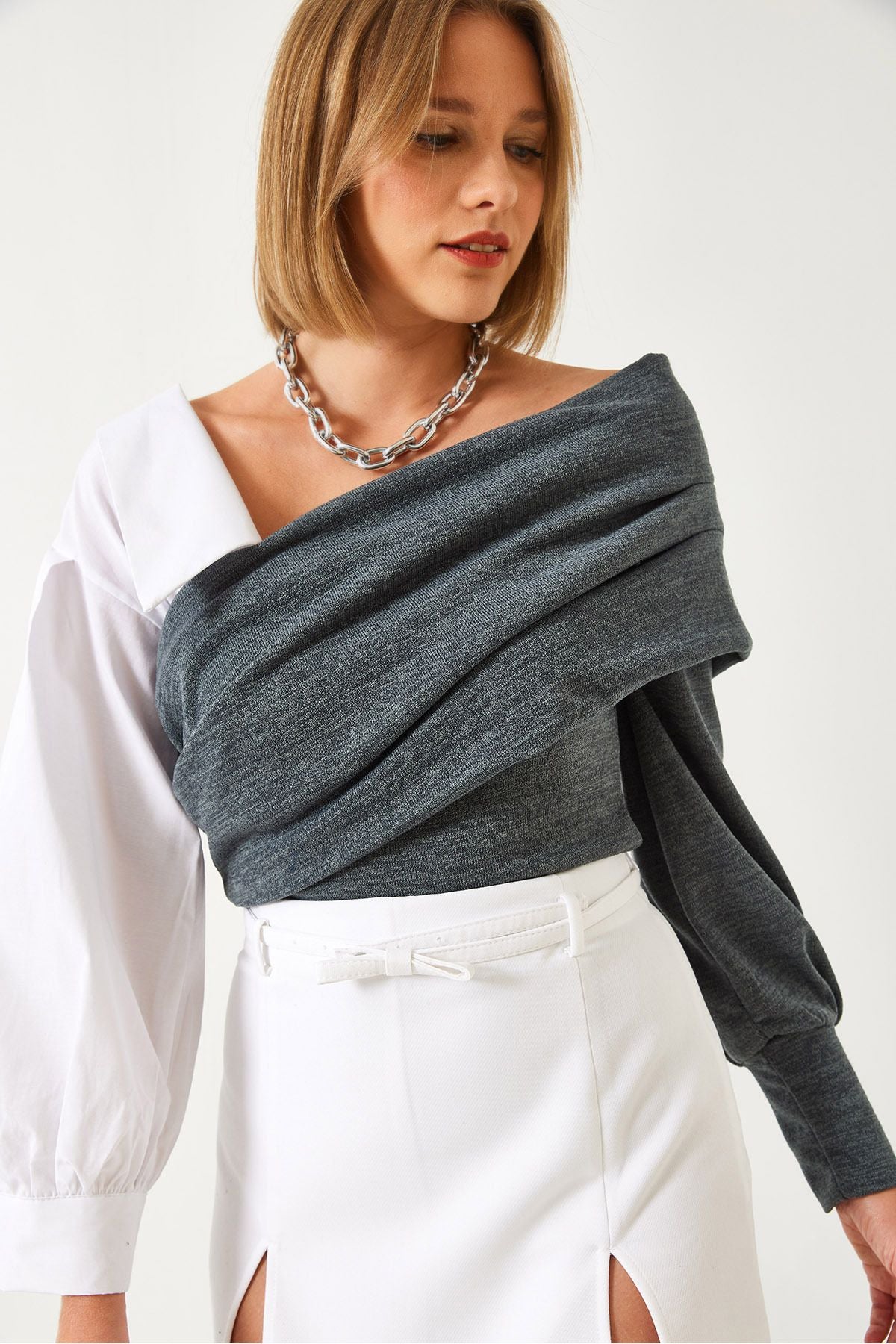 Female Shirt Sleeve Design Knitwear Sweater 60261098