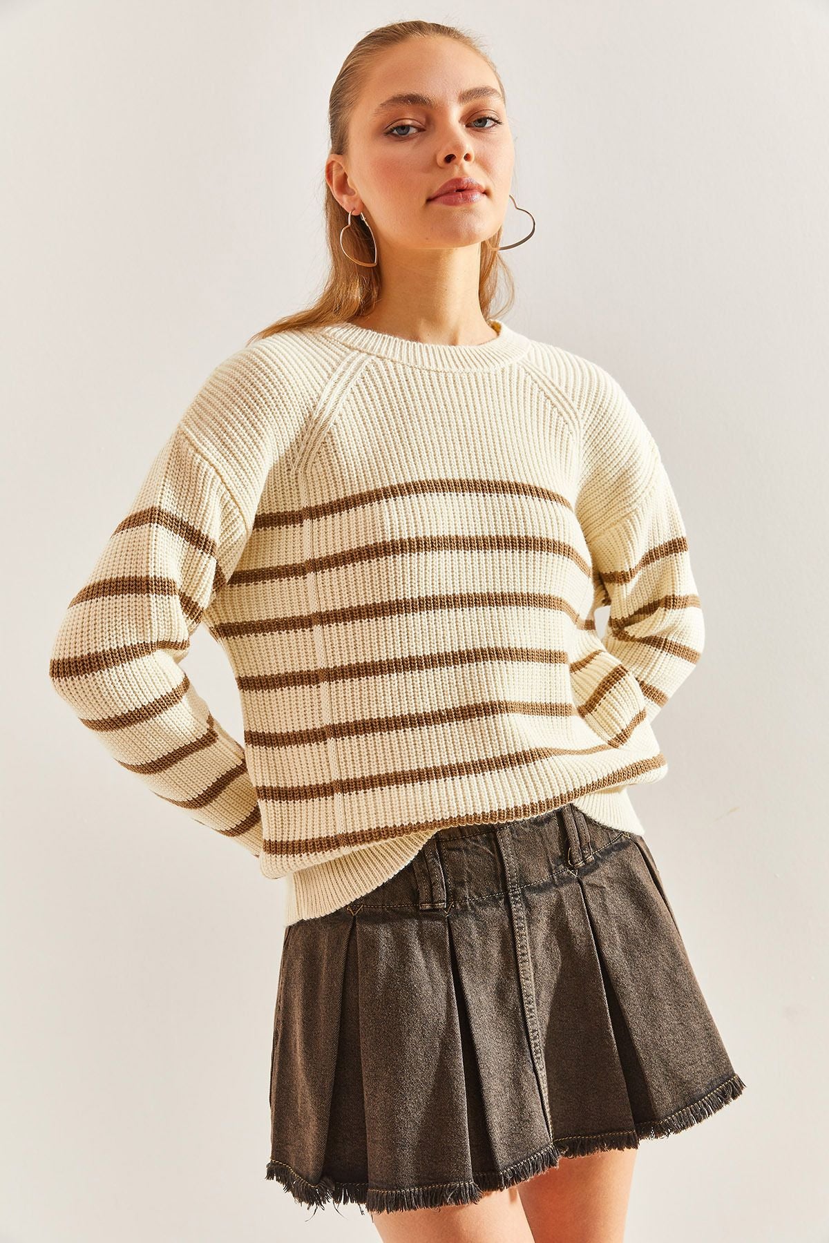 Female striped Thessaloniki braided knitwear sweater