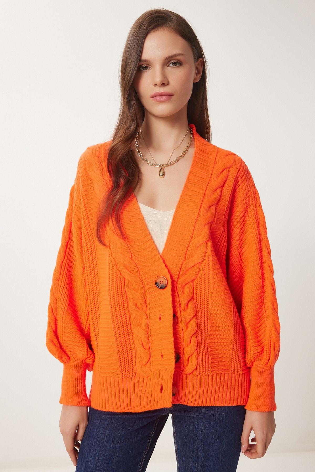 Female Oranj Bubble Balloon Sleeve shabby knitwear cardigan MX00176