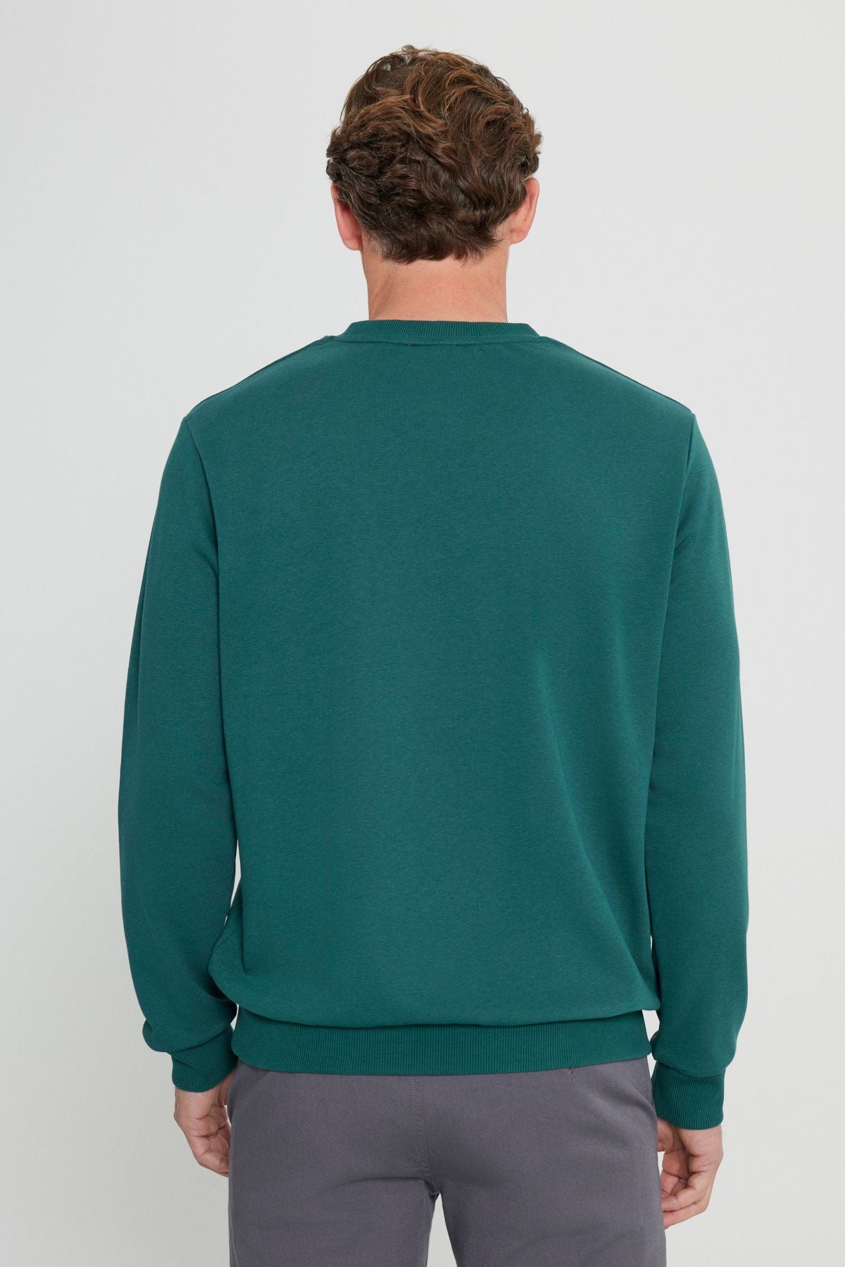Men's Dark Green Standard Fit Normal Cut Normal Cycling Cycling 3 IP Cotton Sweatshirt