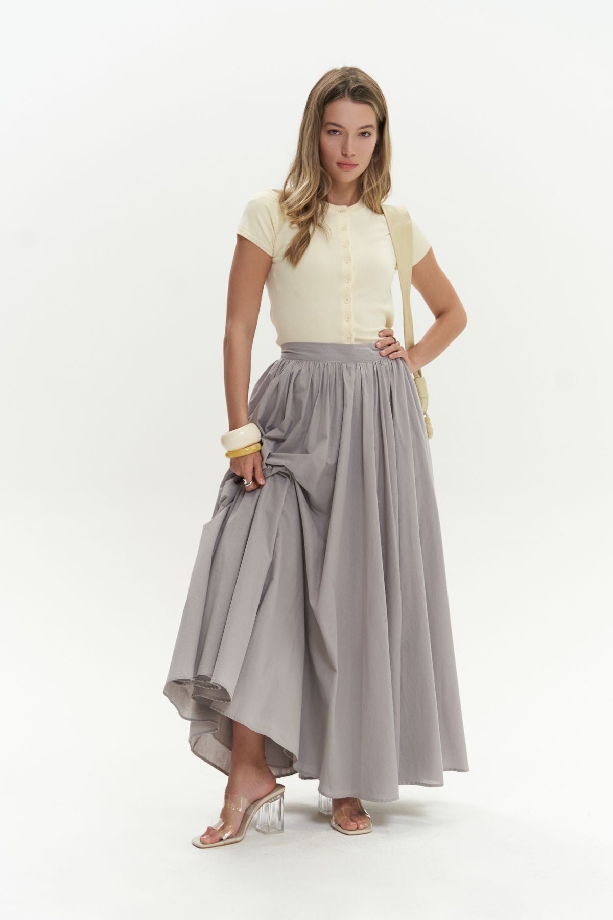 Faylinn Pleeled Long Gray Skirt