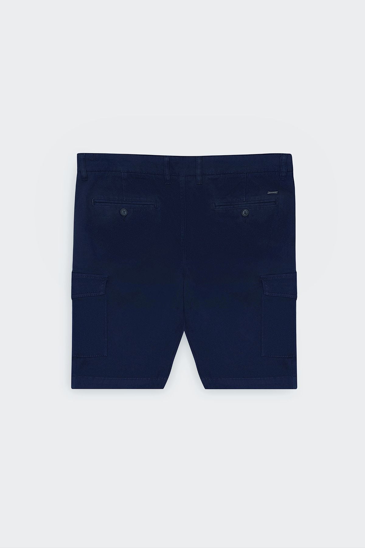 Men's navy blue slim fit narrow cut cotton flexible side pocket shorts