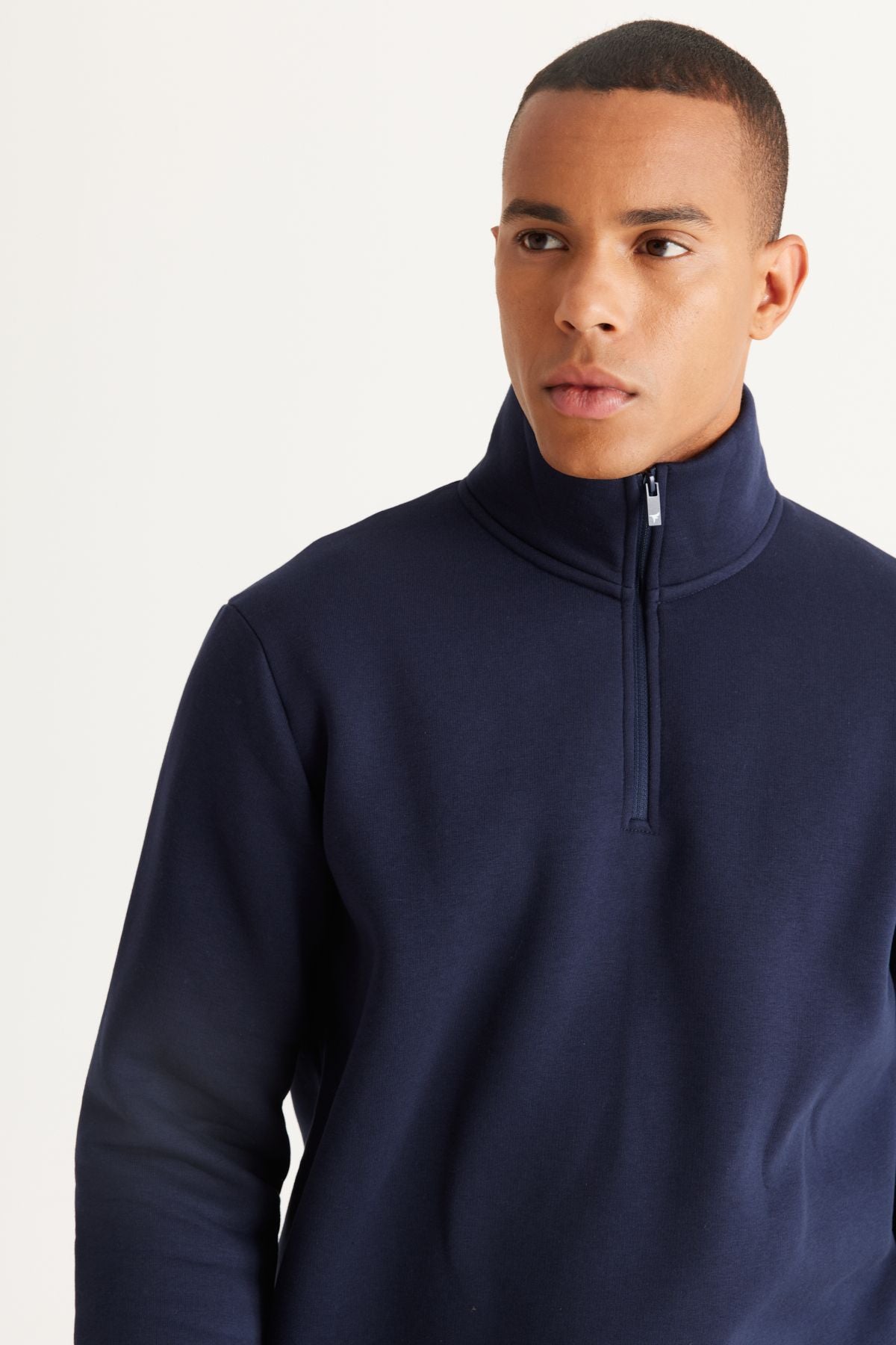Men's Navy Blue Standard Fit Normal Cutting Içi Polar Plants Bato Yaka Cotton Sweatshirt