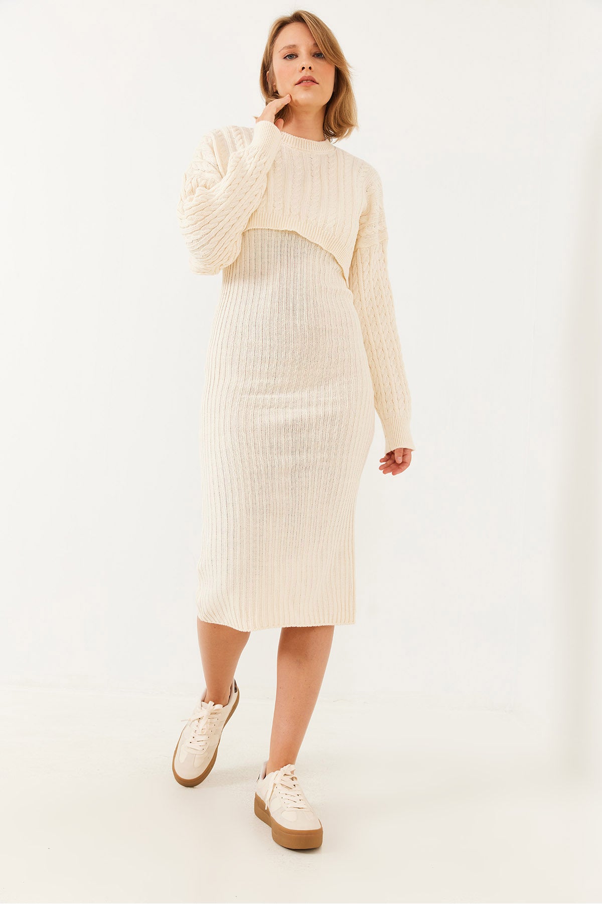 Women's Crop Knitwear Sweater Dress Bottom Top Set 60251816