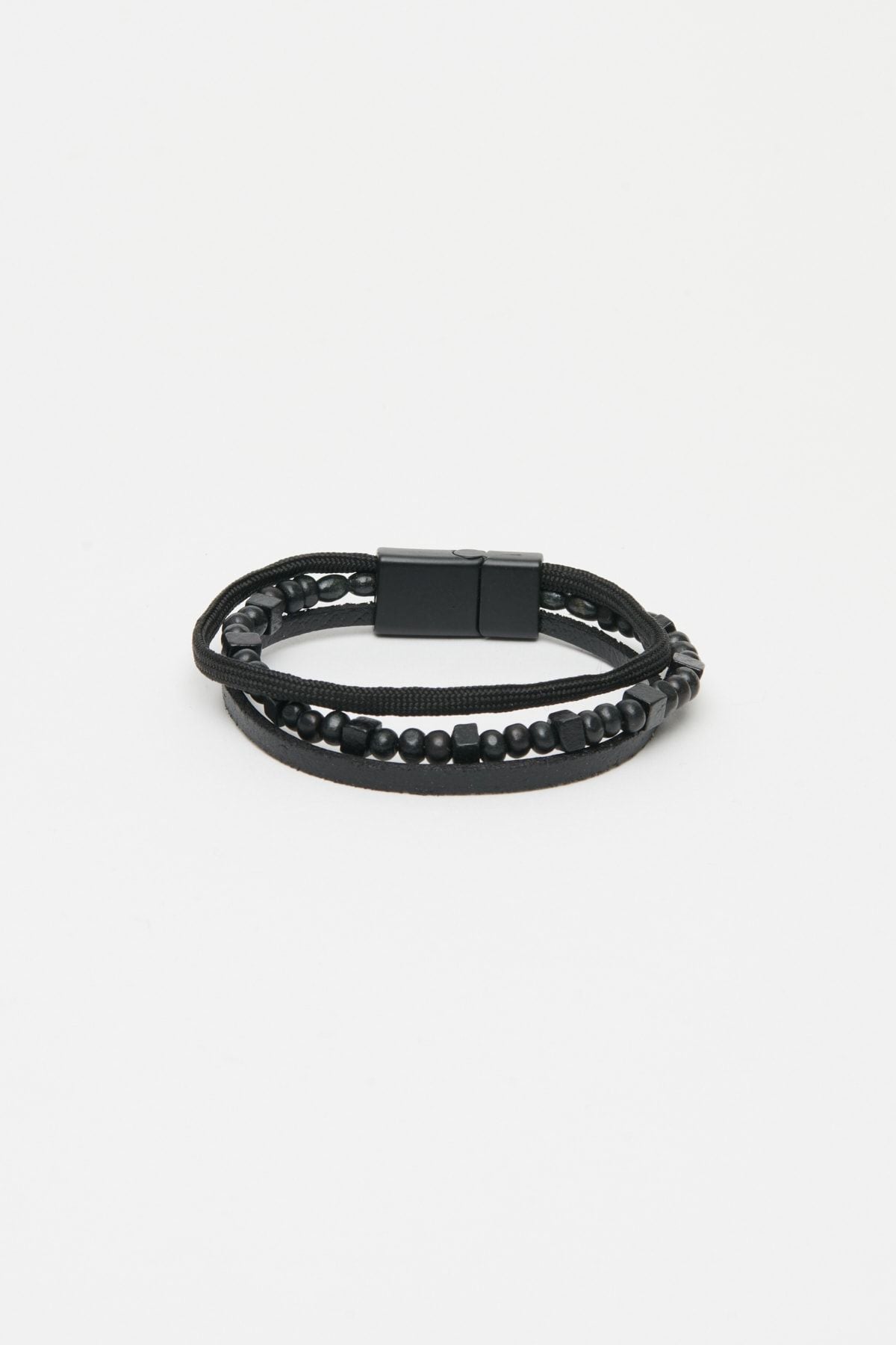 Men's black 100 %leather bracelet