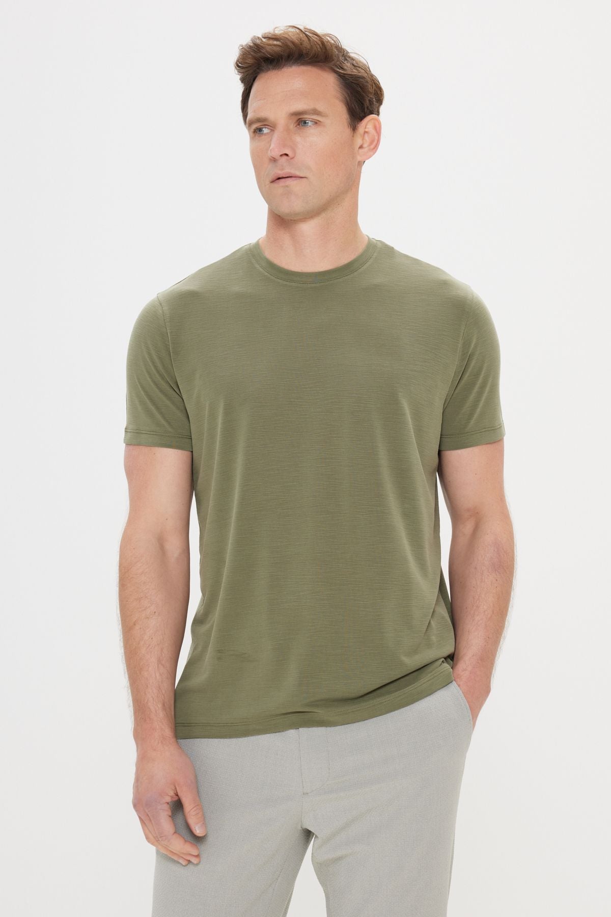 Men's Khaki Slim Fit Narrow Cut Bicycle Bike T -shirt