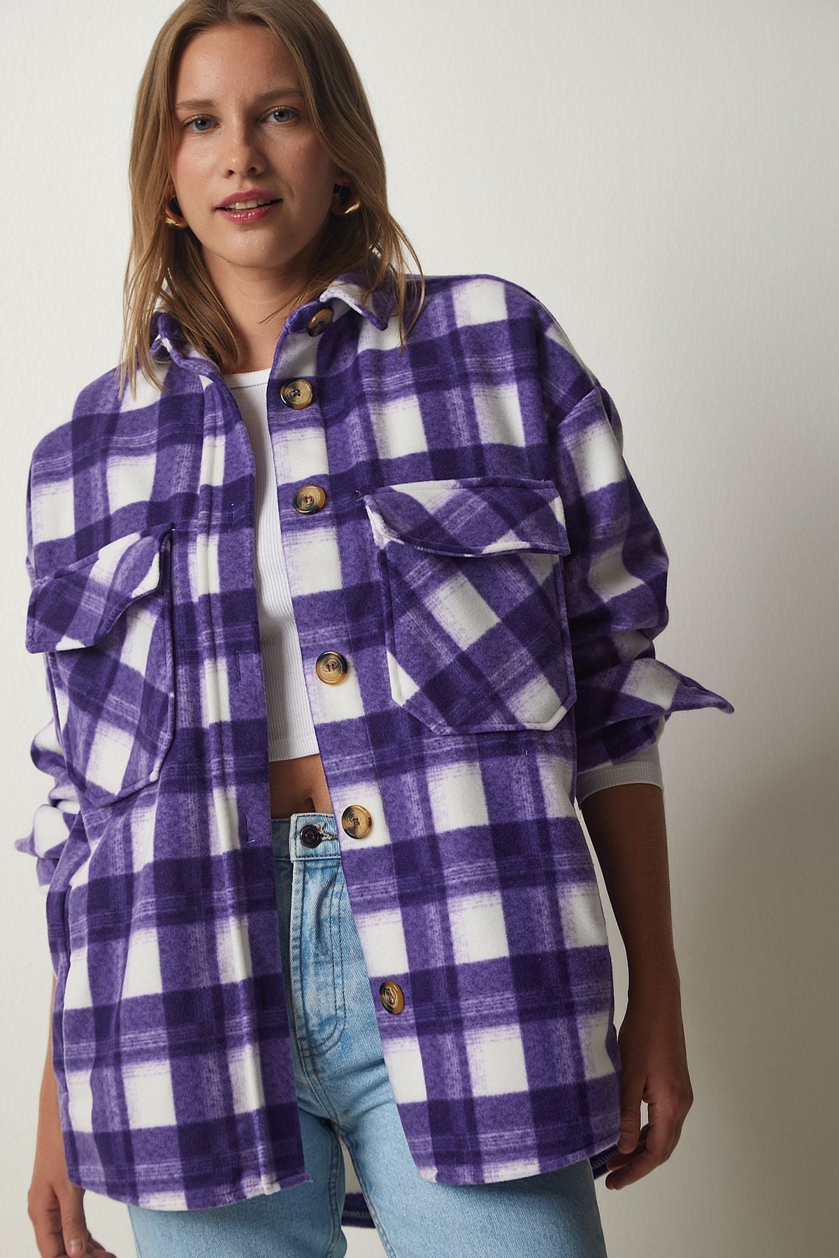 Woman Purple Woody Polar Shirt Jacket UB00122