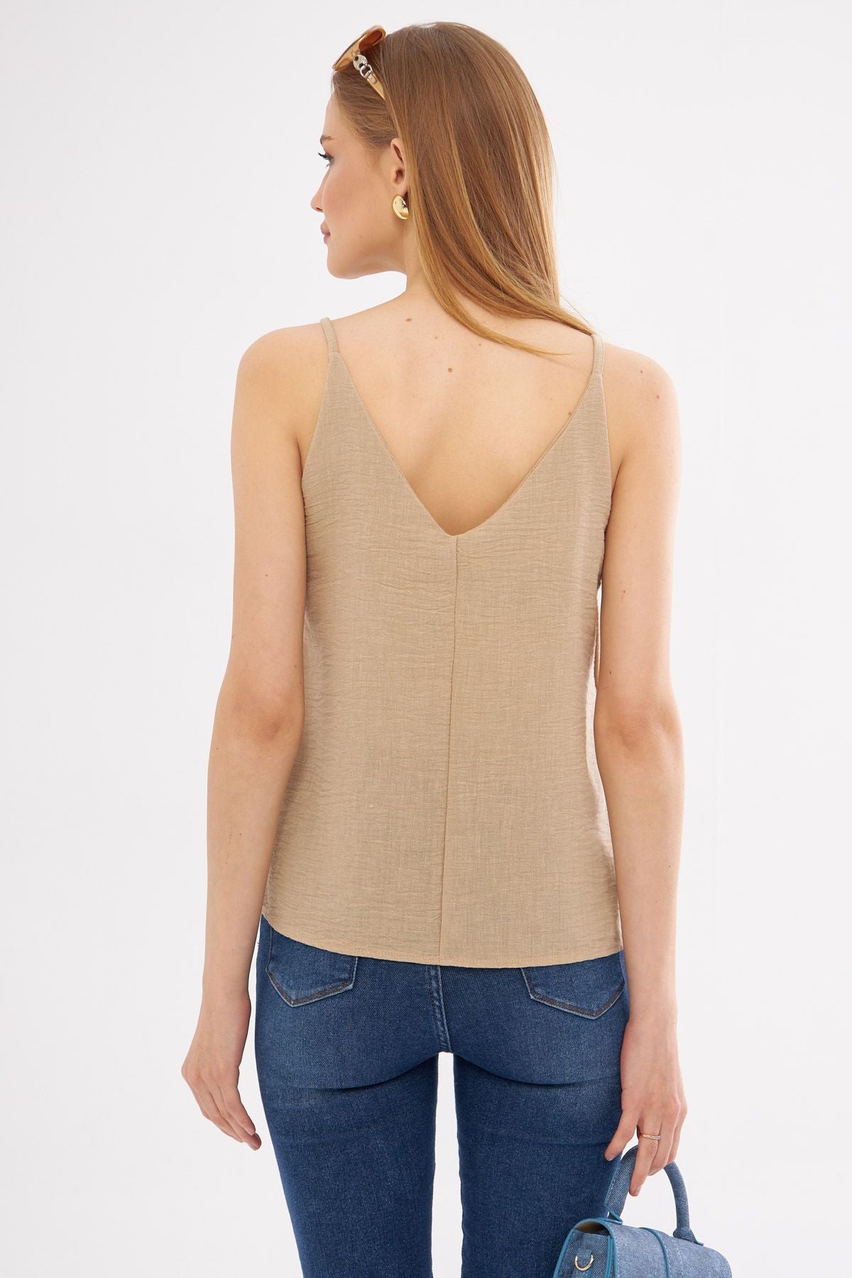 Woman Light Beige Linen Looking Hanger Blouse ARM-24Y001064