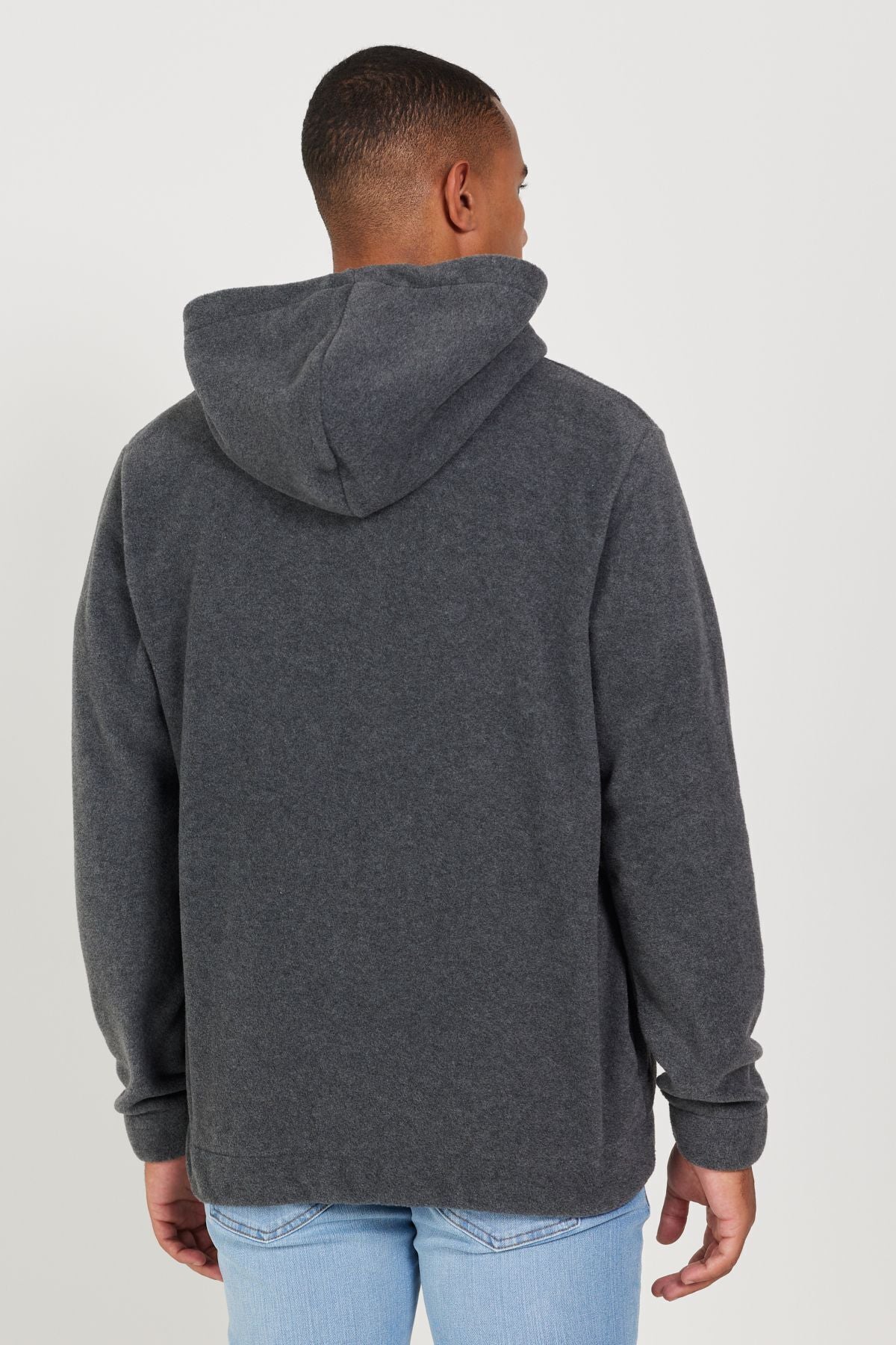 Men's anthracit-melanj standard fit normal cutting hooded polar sweatshirt jacket