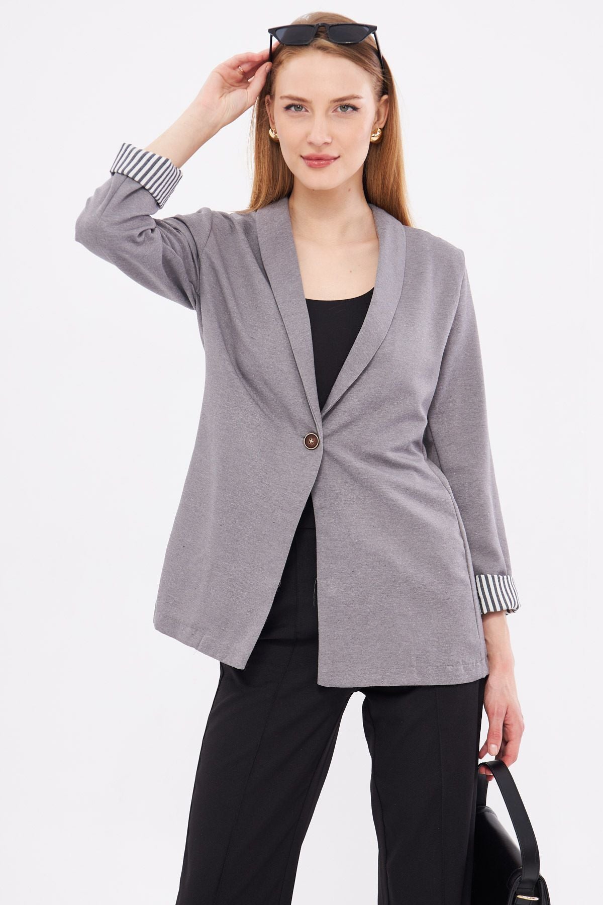 WOMEN DARK GRY GRY SOLD INCLUDED SINGLE buttoned jacket ARM-22K001122