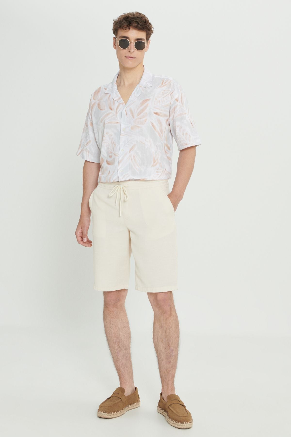 Comfort Fit Casual Cut Honeycomb Patterned Side Pocket Cotton Shorts