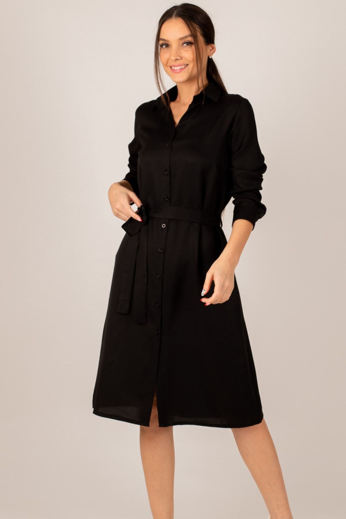 Female black long shirt dress ARM-22K001141