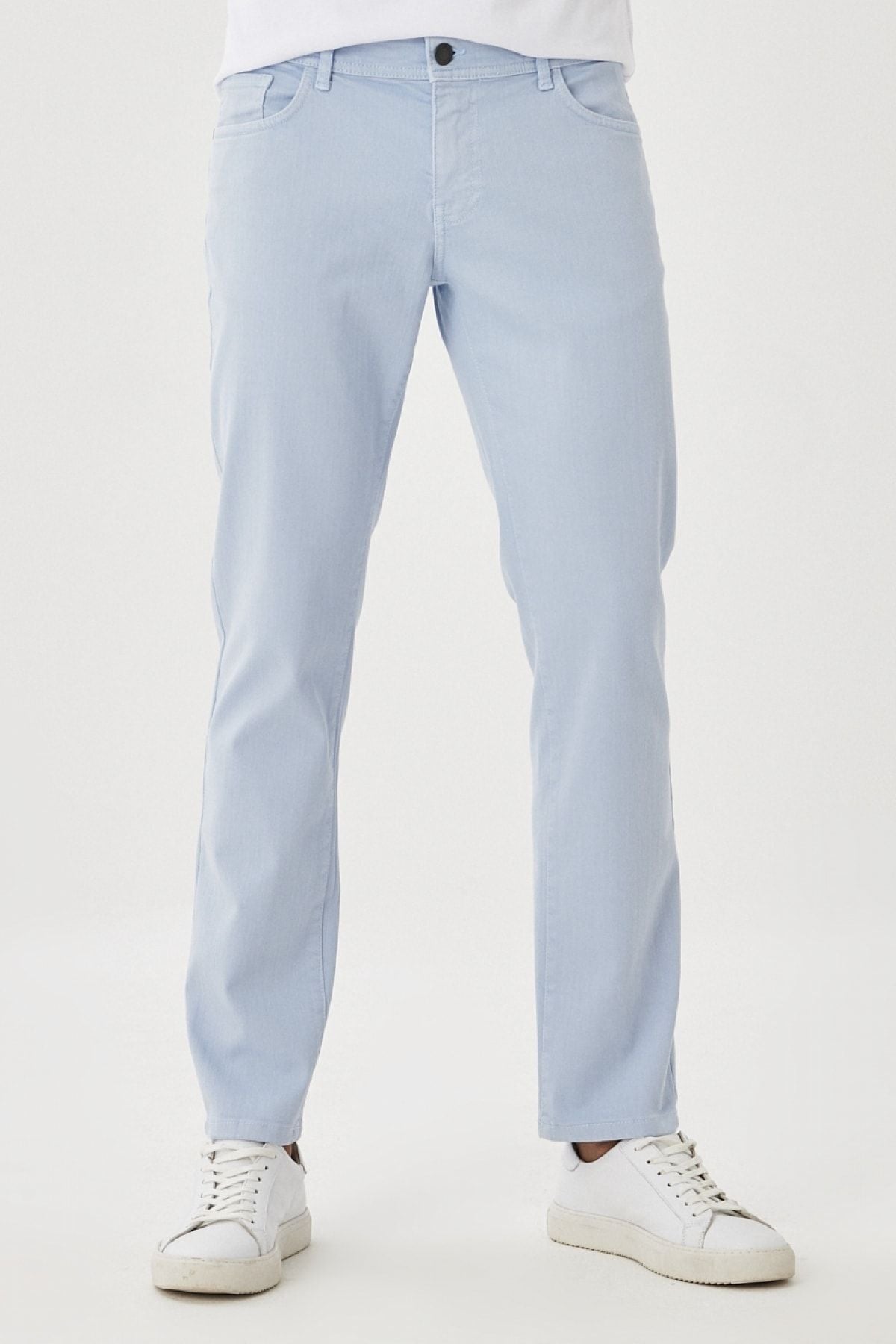 Men's blue 360 degrees stretching in all directions slim fit narrow cut cotton flexible pants