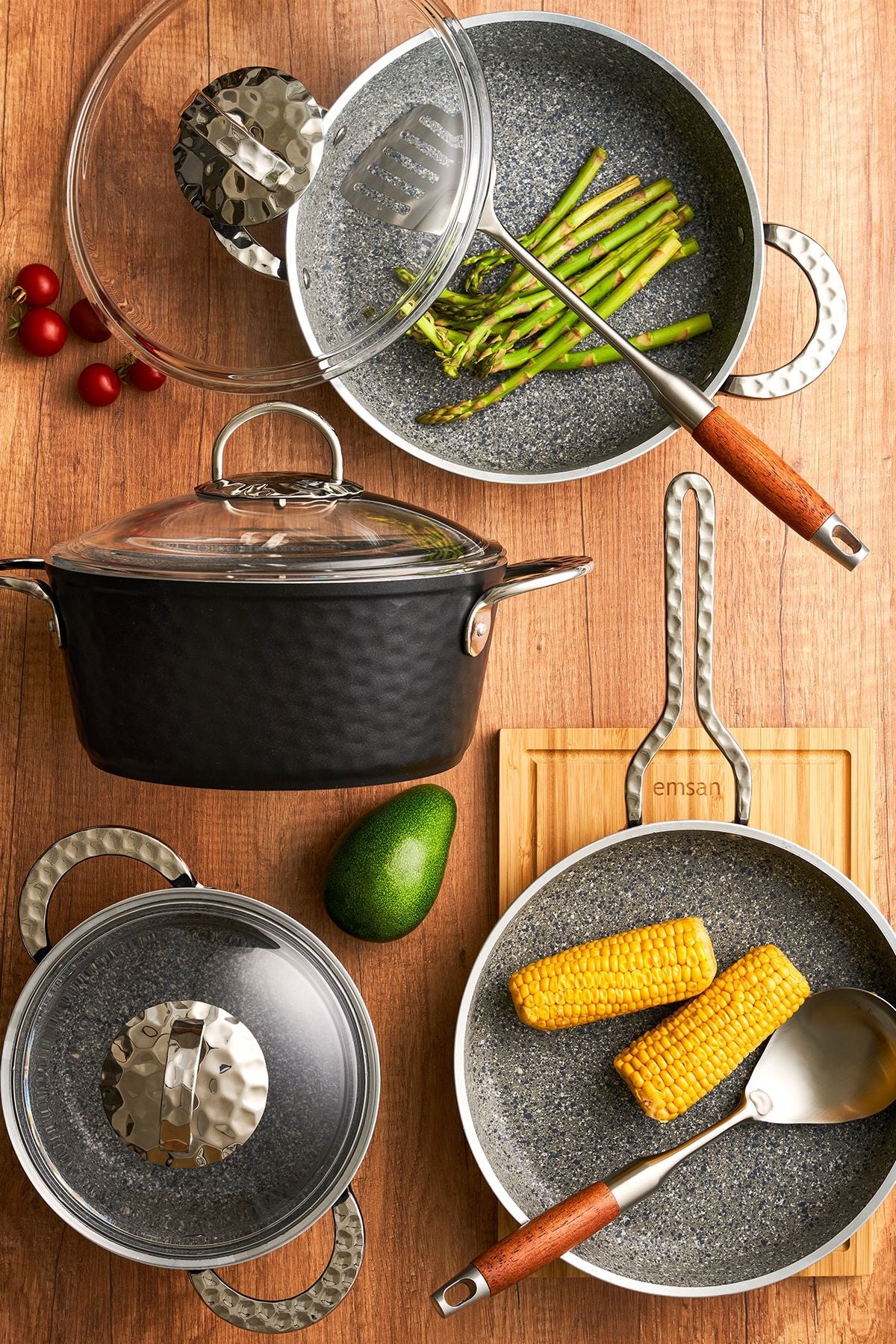 Induction -based nostalgia 7 pieces granite pot set black