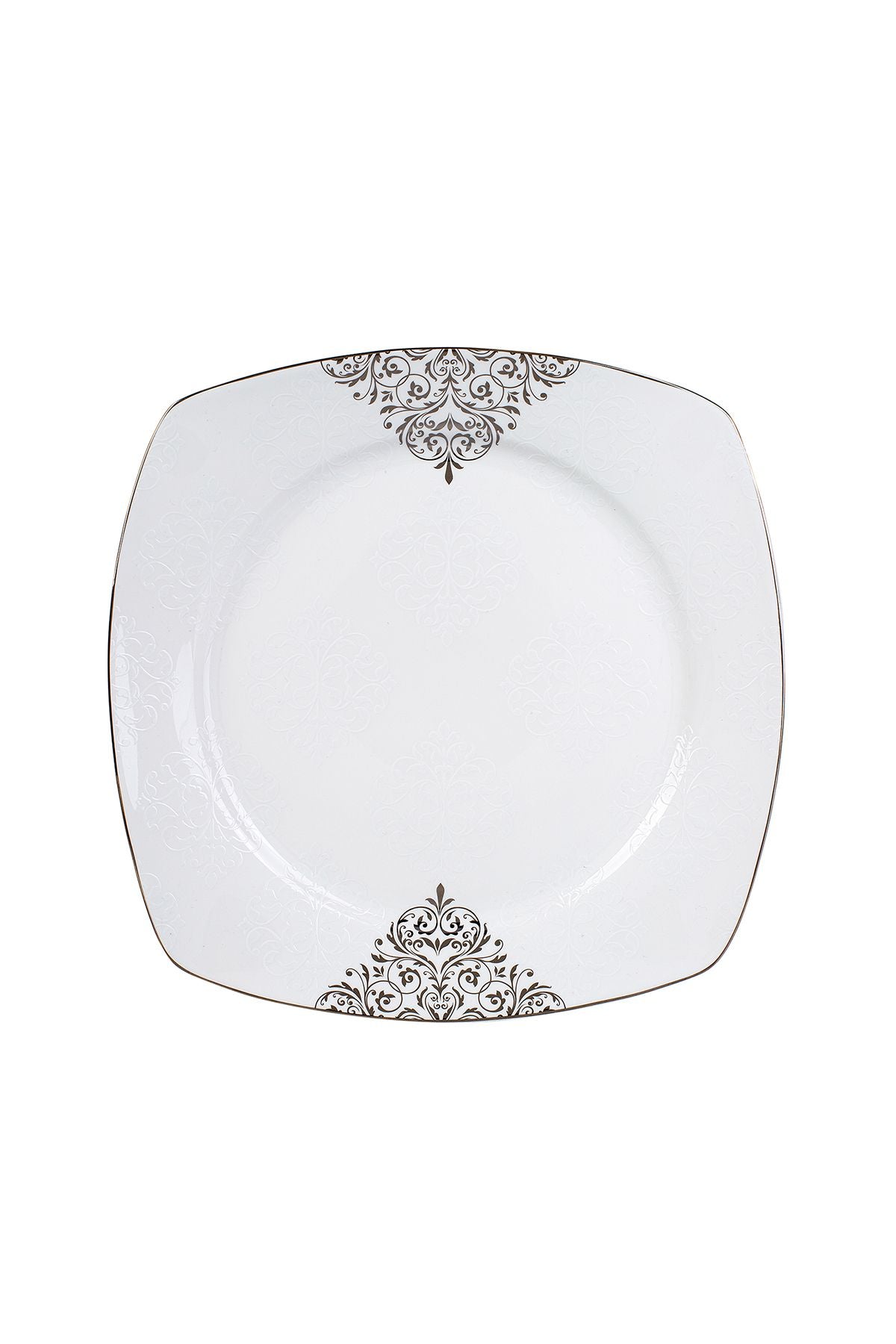 New Yasemin Porcelain 60 Pieces 12 People Half Square Dinner Set Platinum