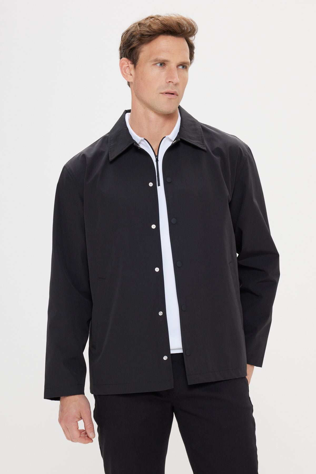 Men's Black Standard Fit Normal Cutting Shirt Caple Capital Coat Coat