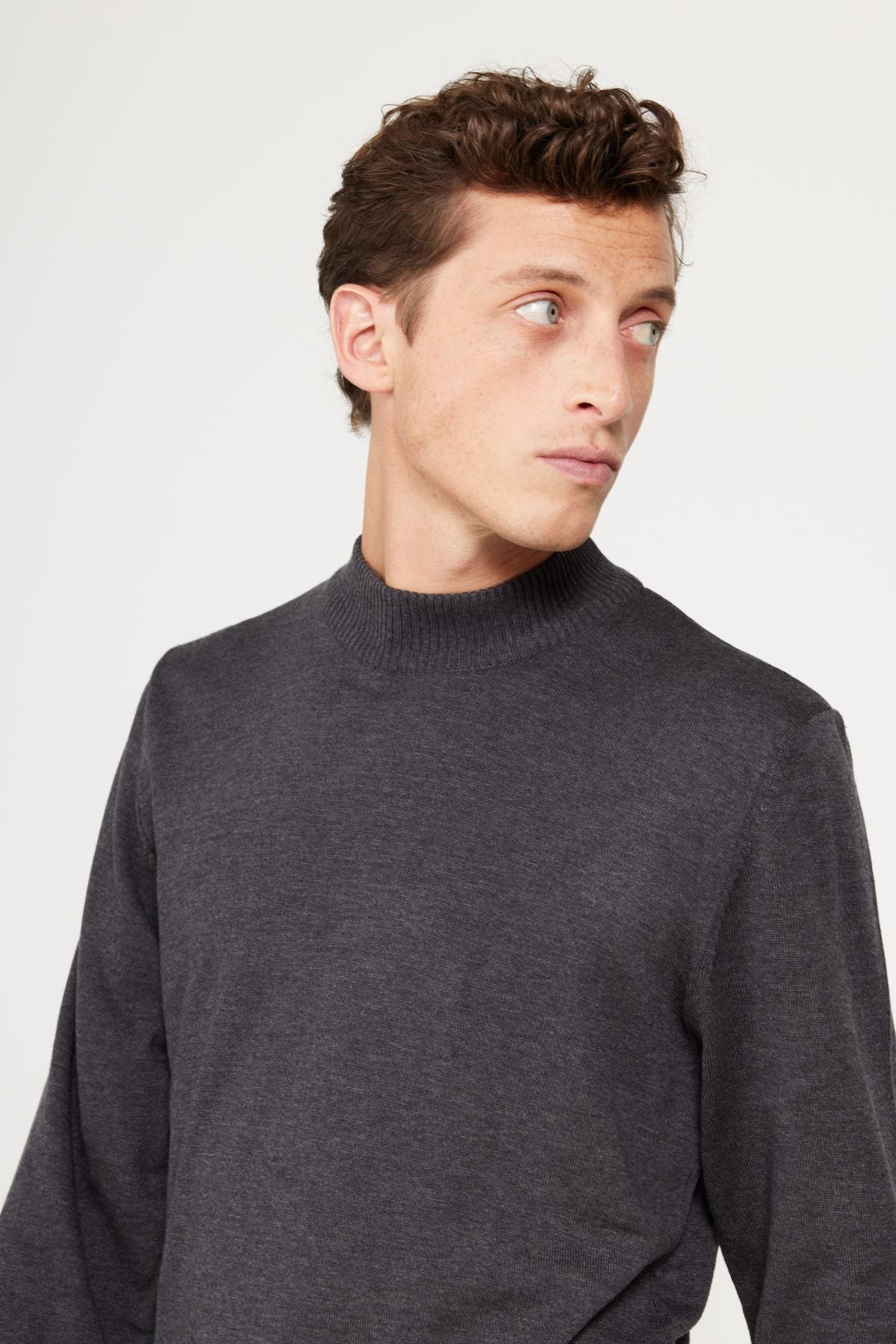 Men's anthracite melange standard fit normal cut half fisherman collar cotton knitwear sweater