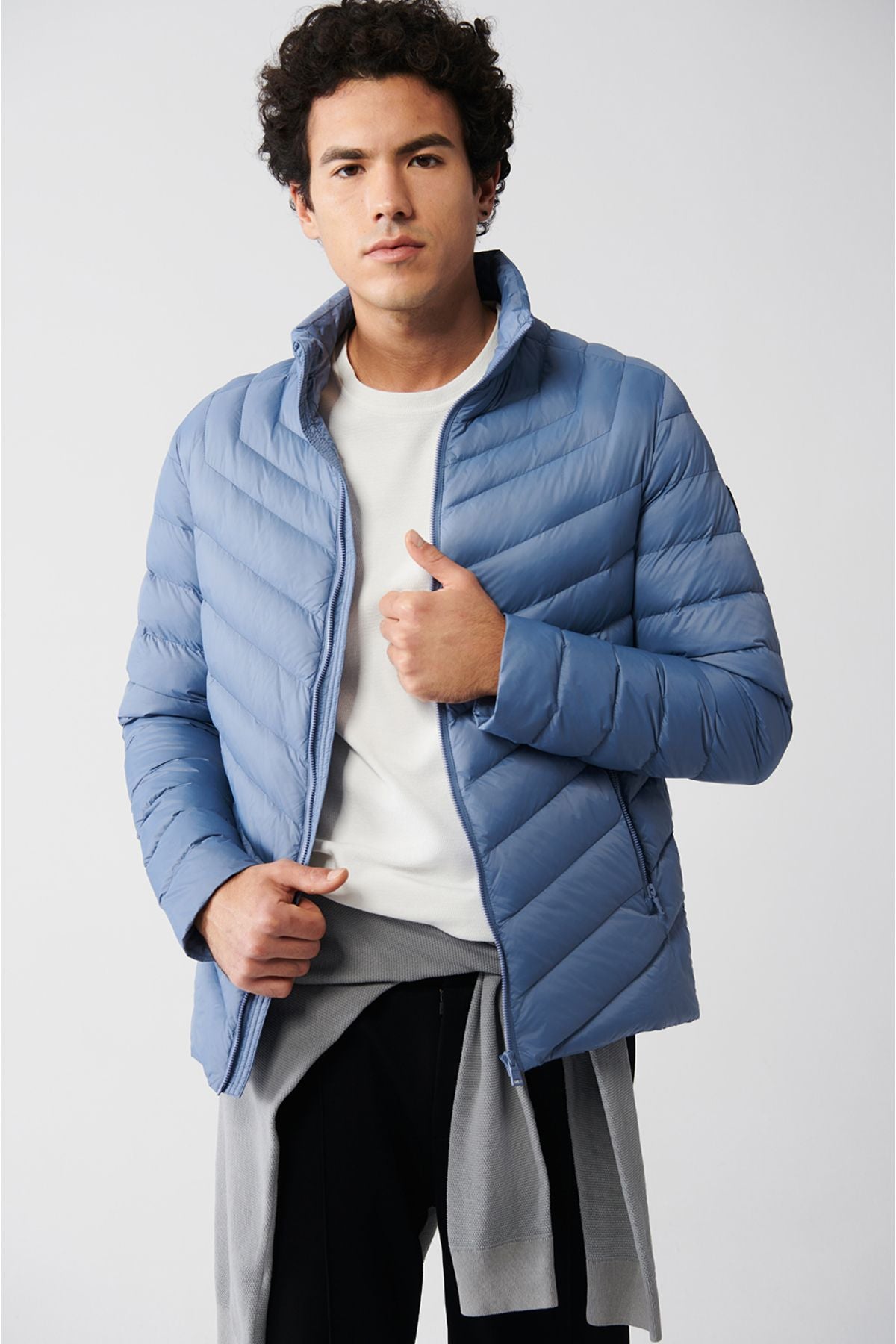 Men's Light Blue Down Unisex Jacket Goose Down Water Repellent Windproof Comfort Fit B006020