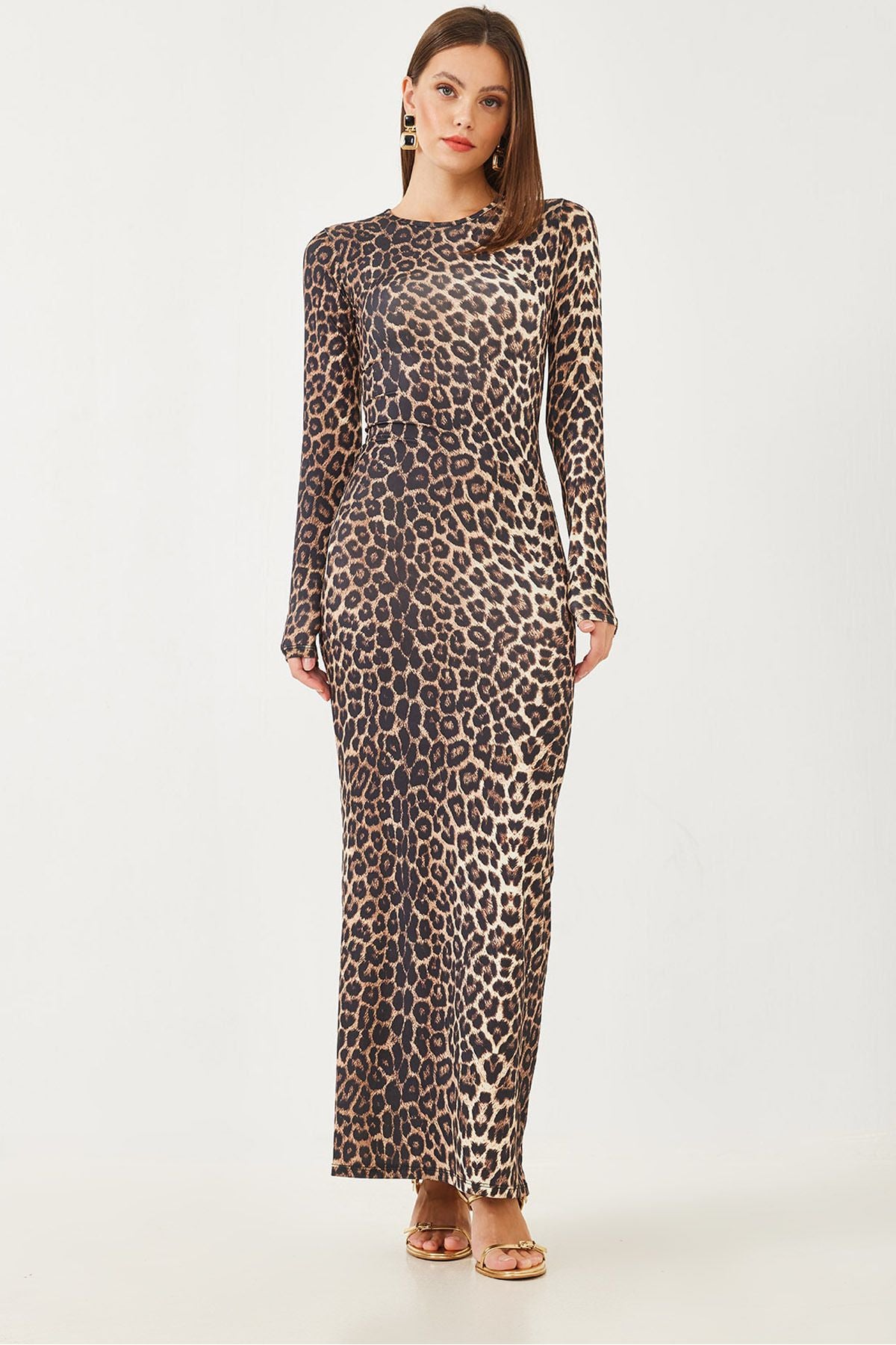 Women's Leopard Patterned Long Dress 376-1 60251887