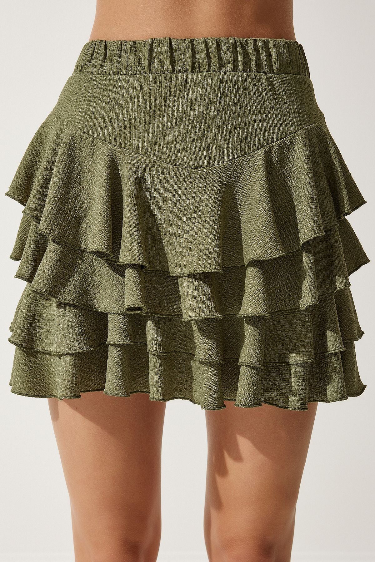 Woman Khaki Summer Volan Mini Skirt UB00268