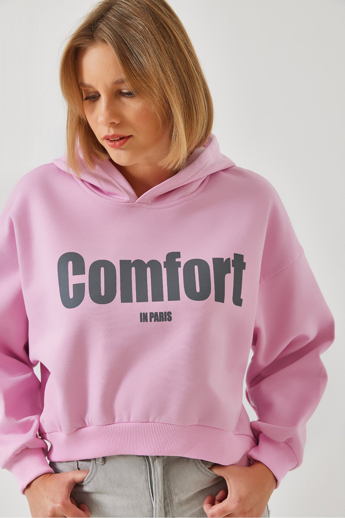 Women's Three Thread Raised Crop Sweatshirt with Side Zippers 60261016