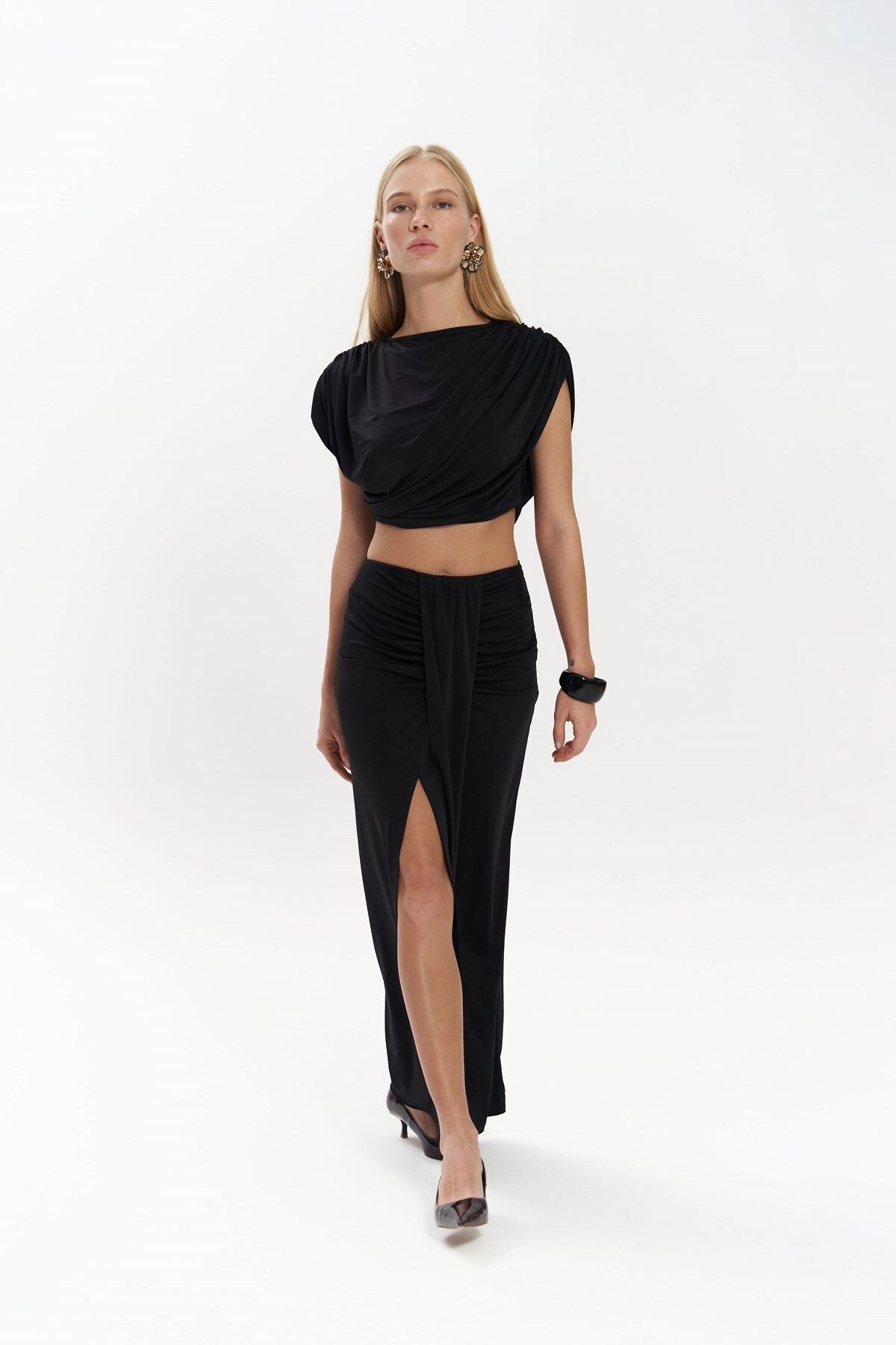 Easton Black Crop skirt Set