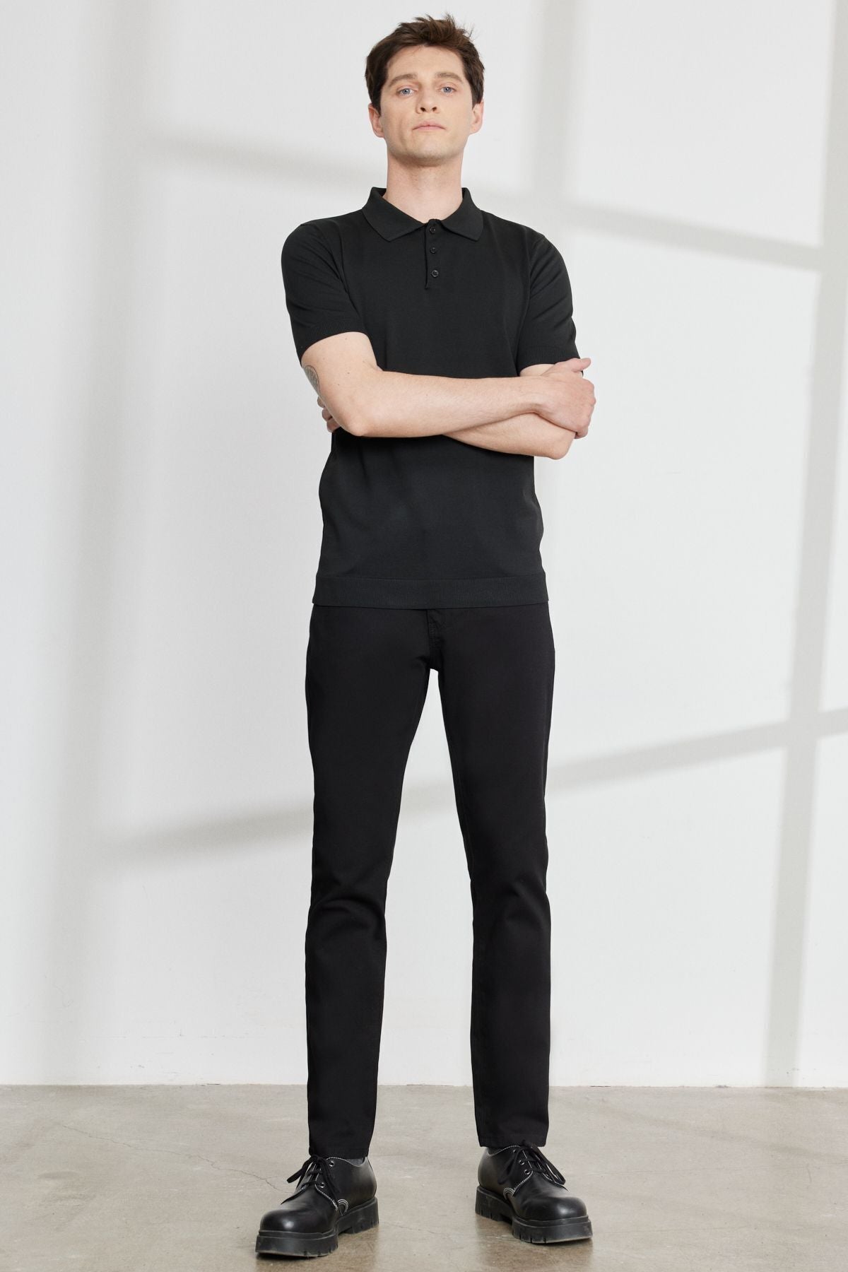 Men's black slim fit narrow cut 5 pocket Amelor Flexible Pants